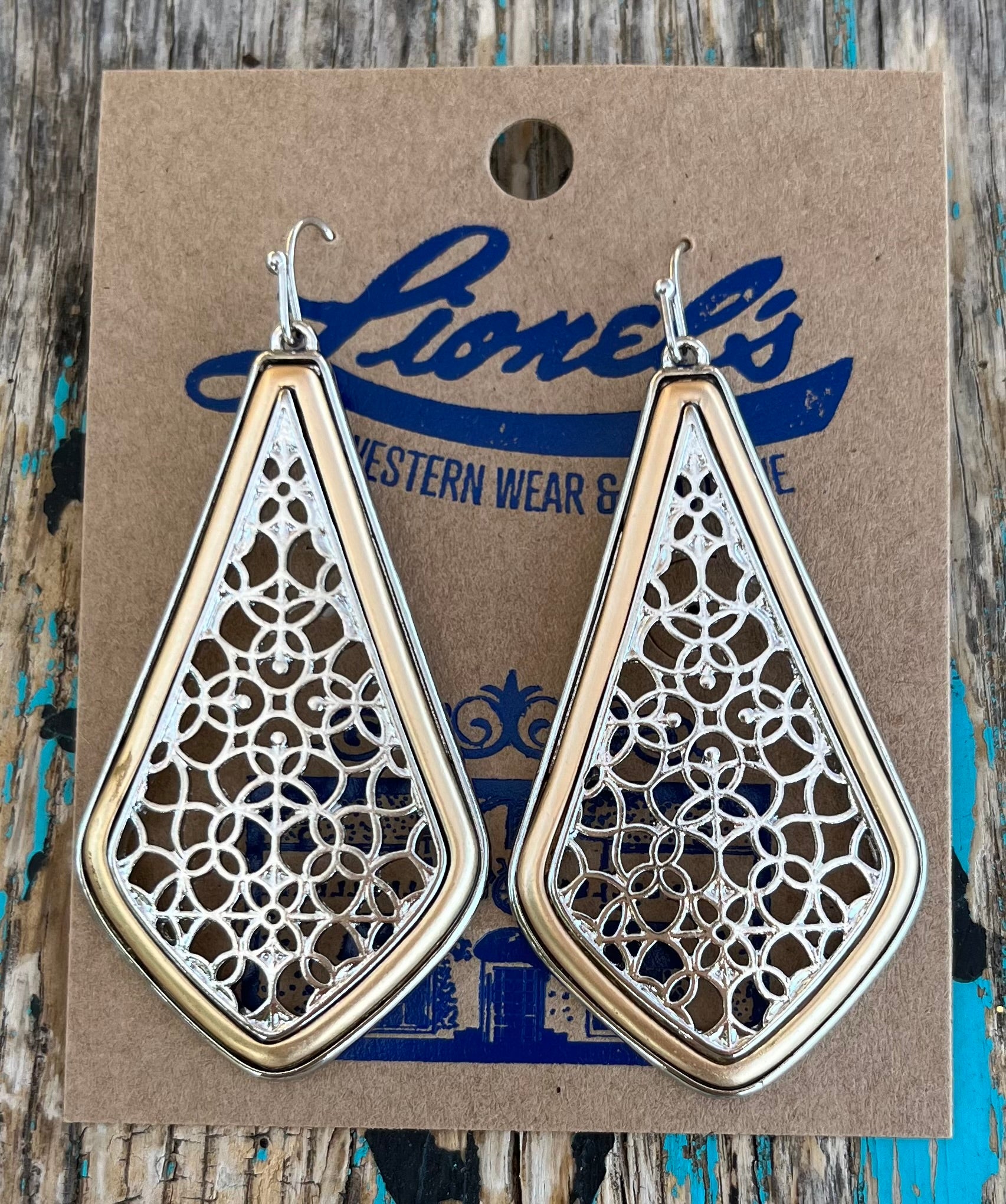 Satin Gold Trimmed Silver Designer Look Earrings