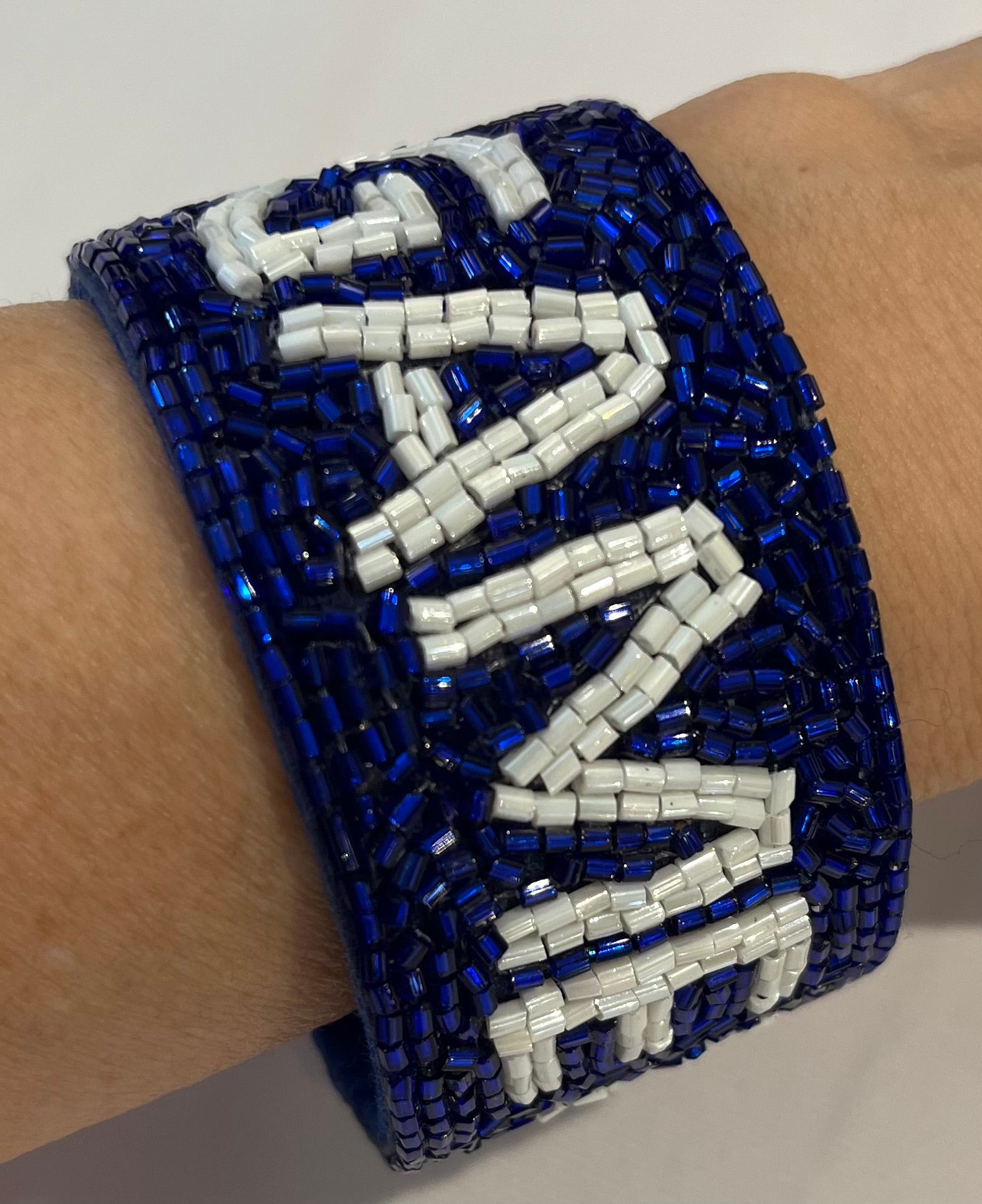 Royal Blue & White Game Day Beaded Cuff Bracelet