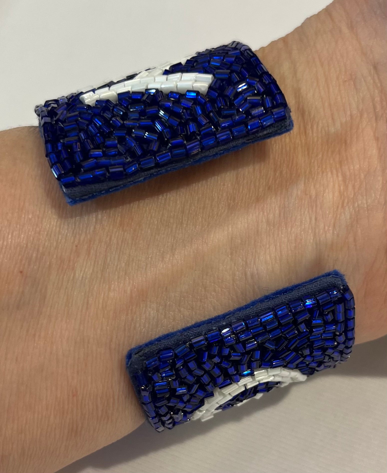 Royal Blue & White Game Day Beaded Cuff Bracelet