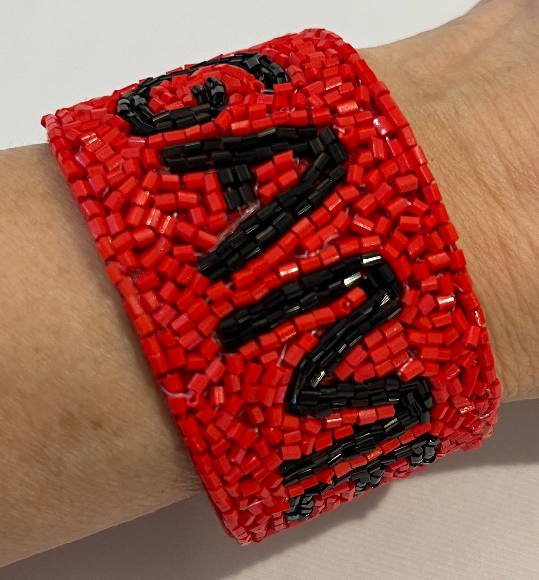 Red & Black Game Day Beaded Cuff Bracelet