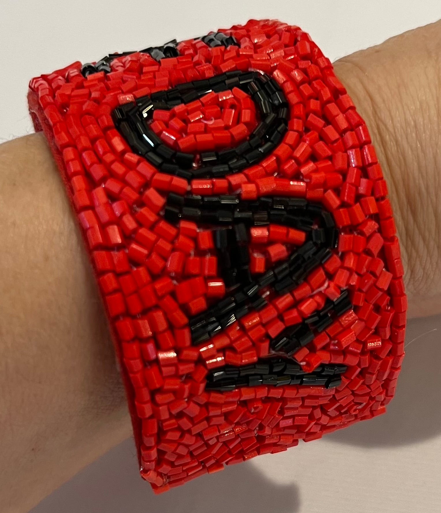 Red & Black Game Day Beaded Cuff Bracelet