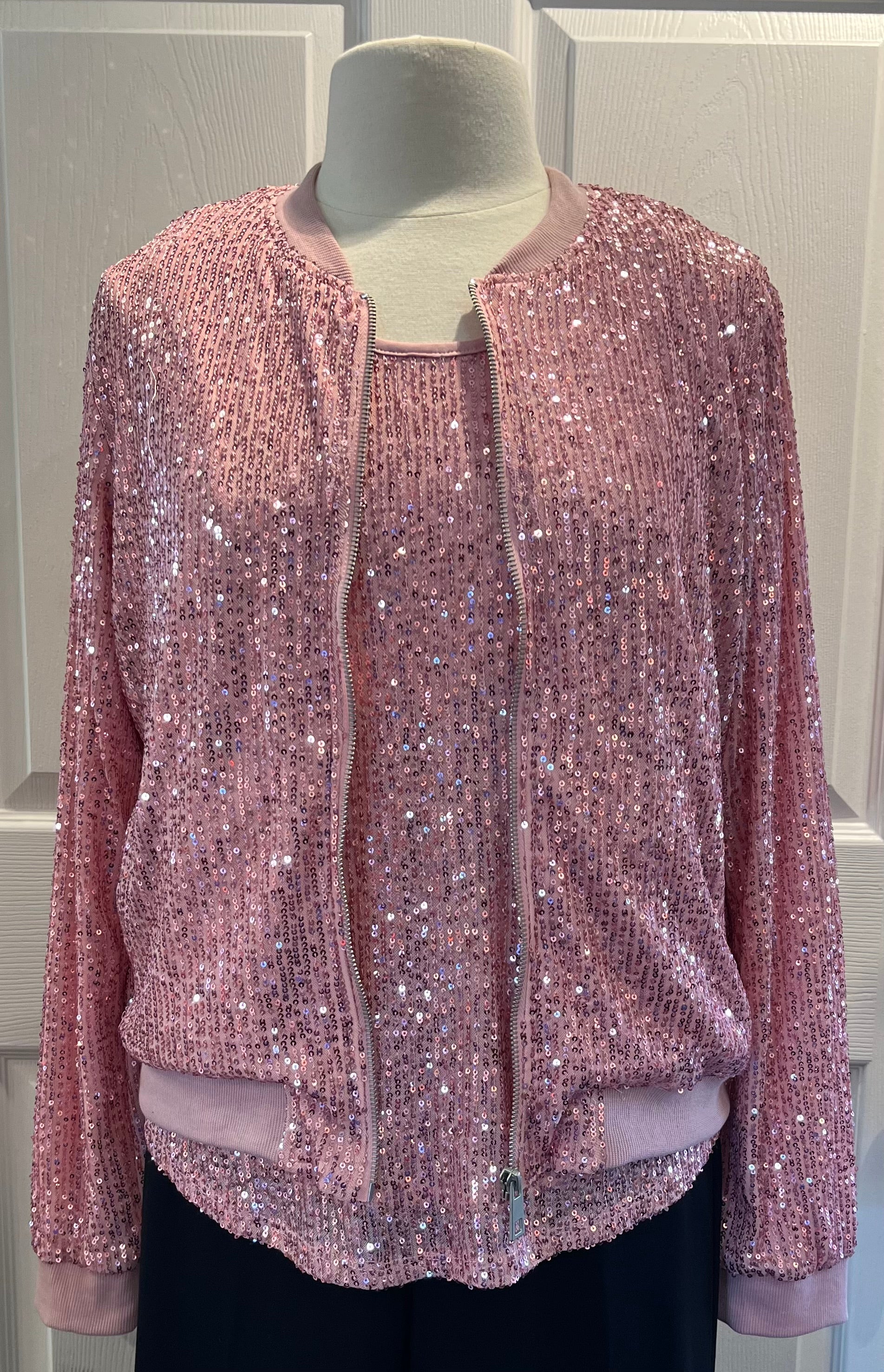 Pink Sequin Bomber Jacket