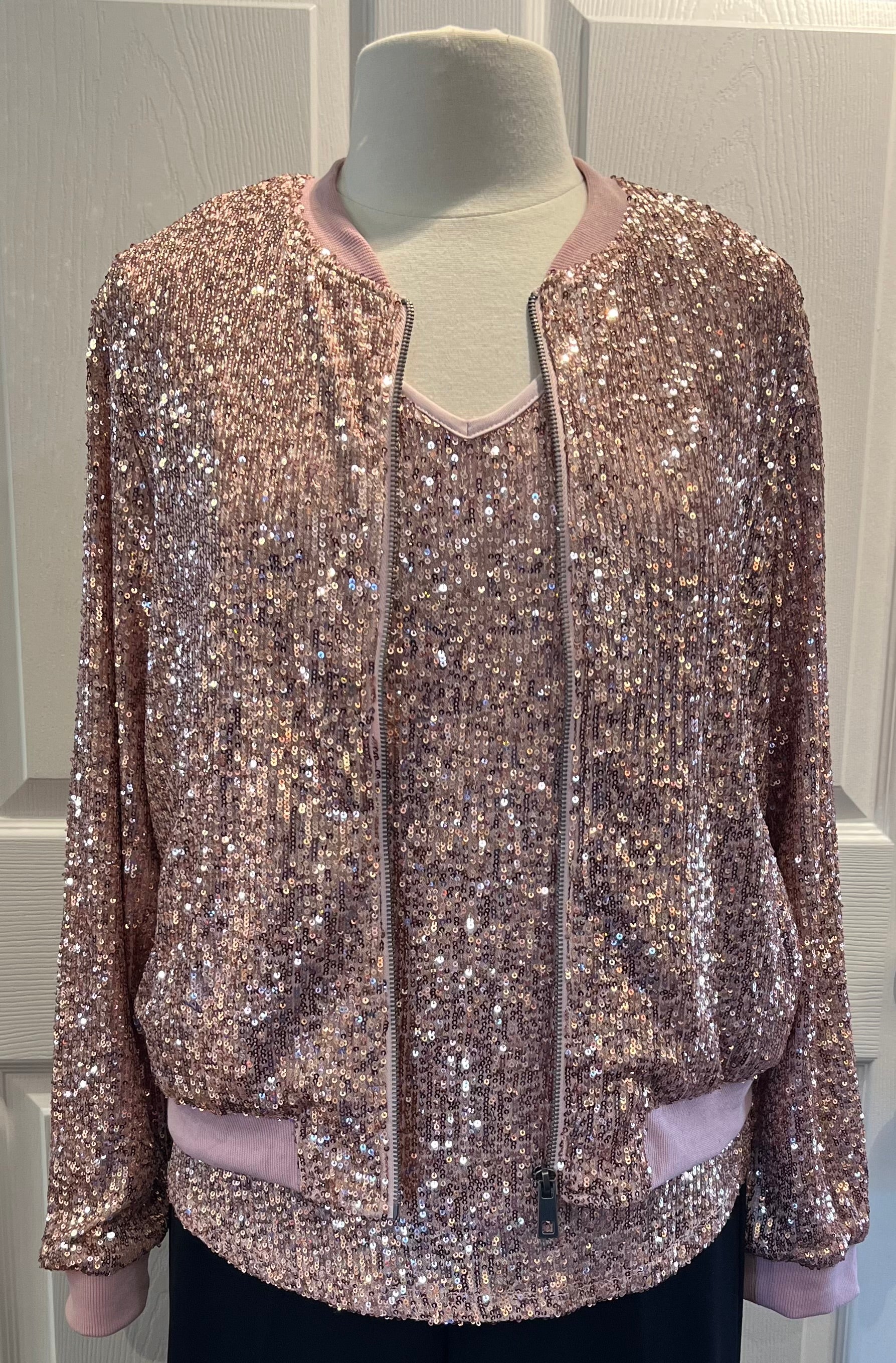 Rose Gold Sequin Bomber Jacket