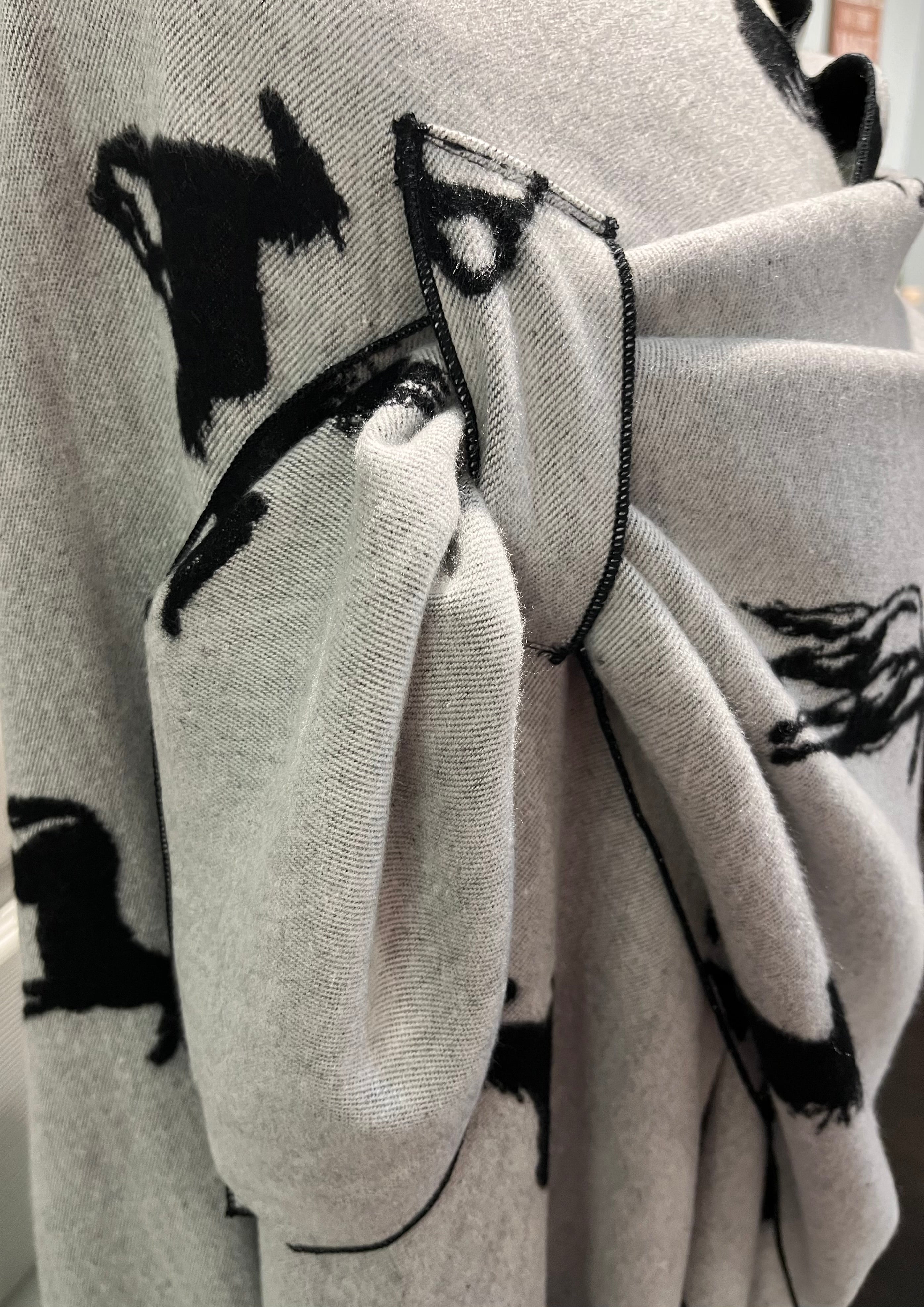 White Horses on Black Reversible Cashmere Shawl