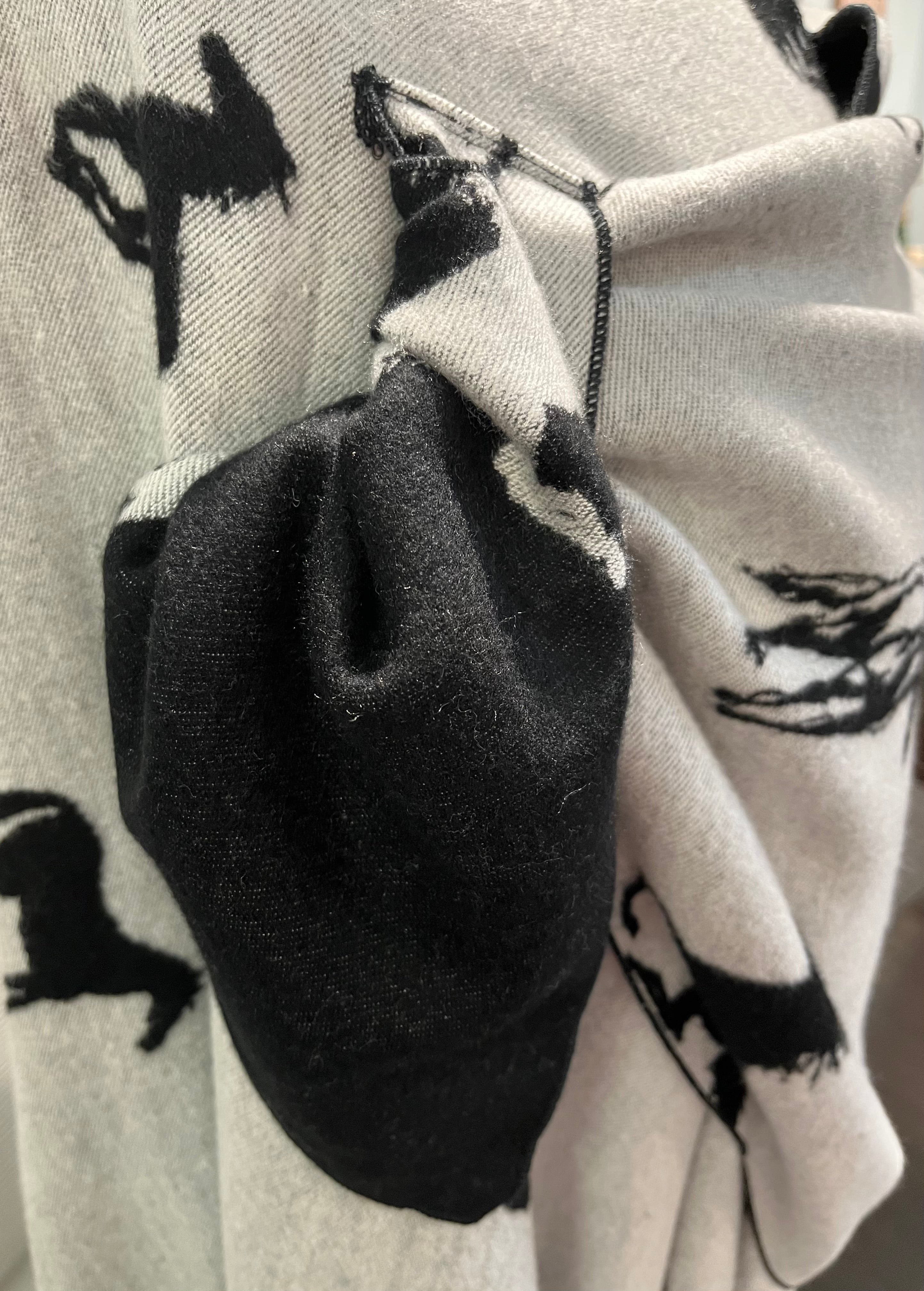 White Horses on Black Reversible Cashmere Shawl