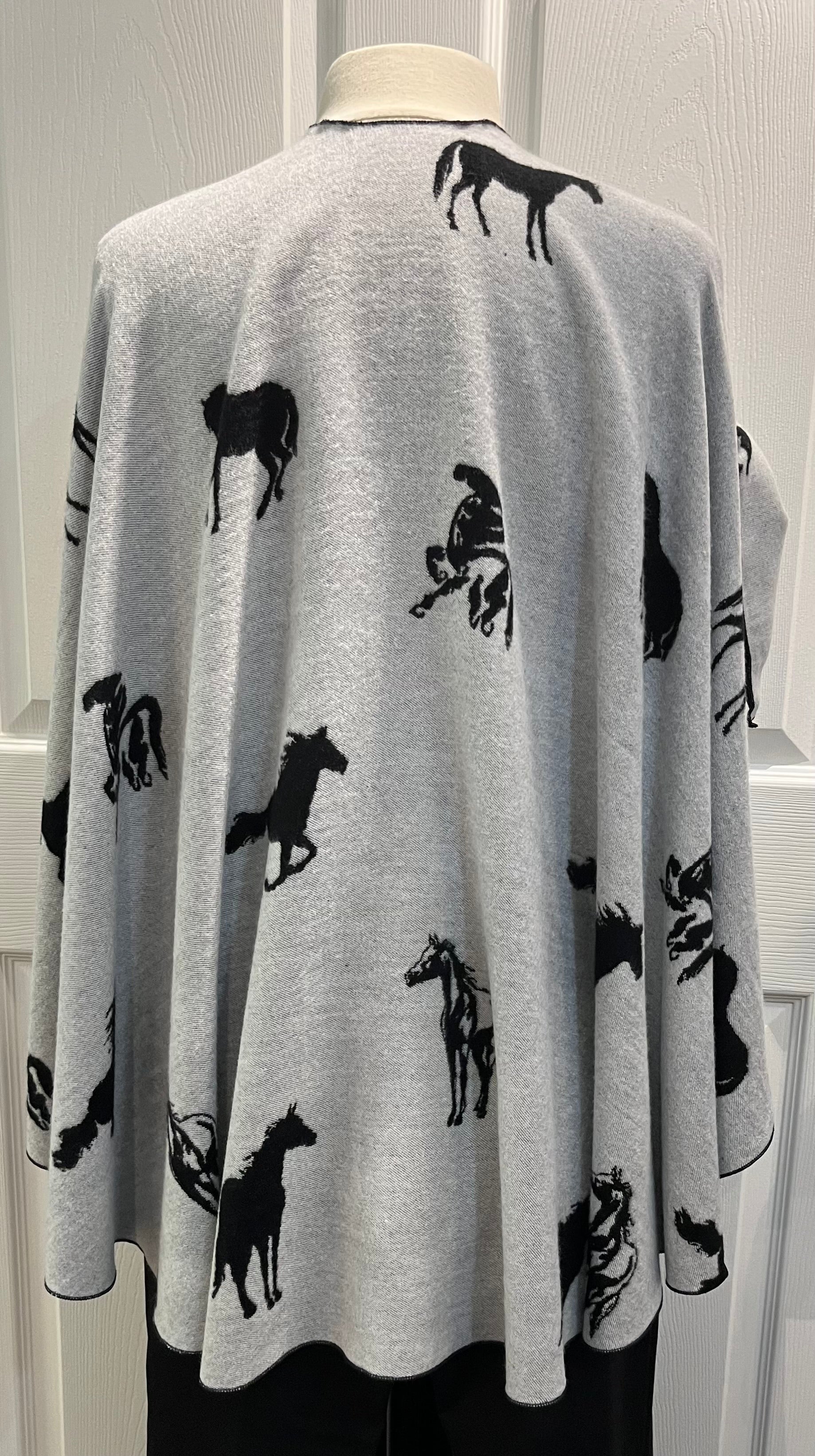 White Horses on Black Reversible Cashmere Shawl