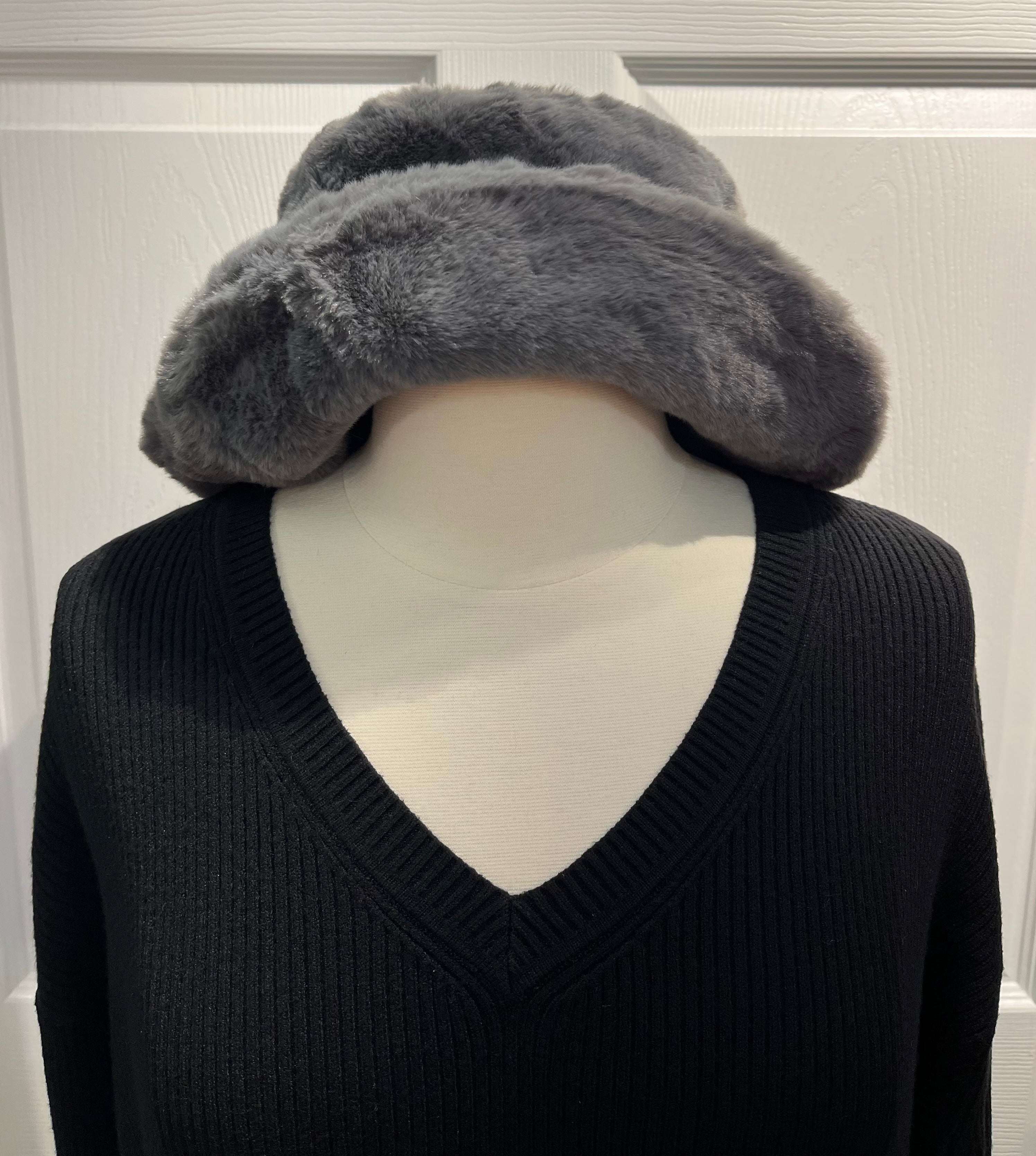 Dark Grey Soft Faux Fur Bucket Hat