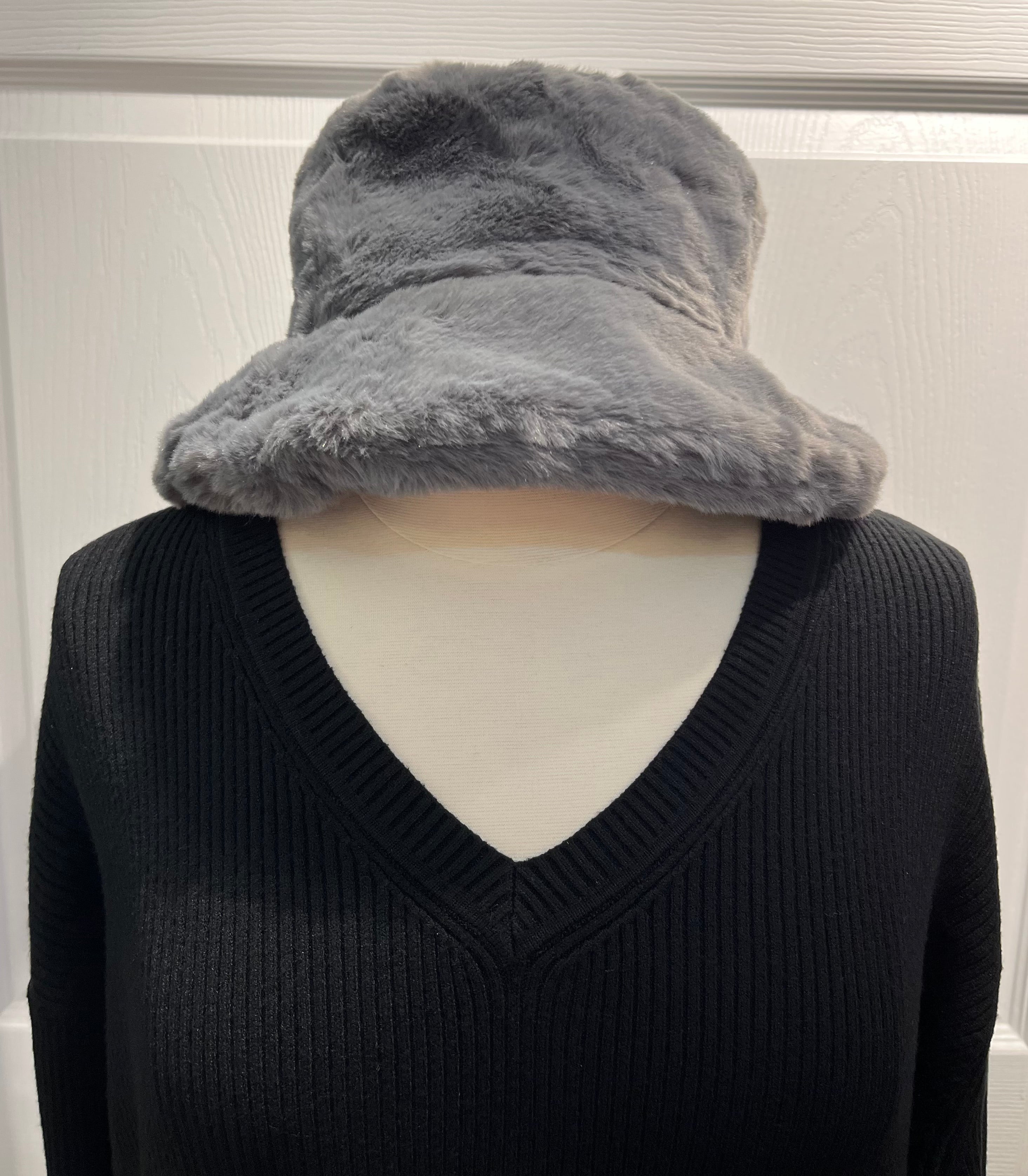 Dark Grey Soft Faux Fur Bucket Hat