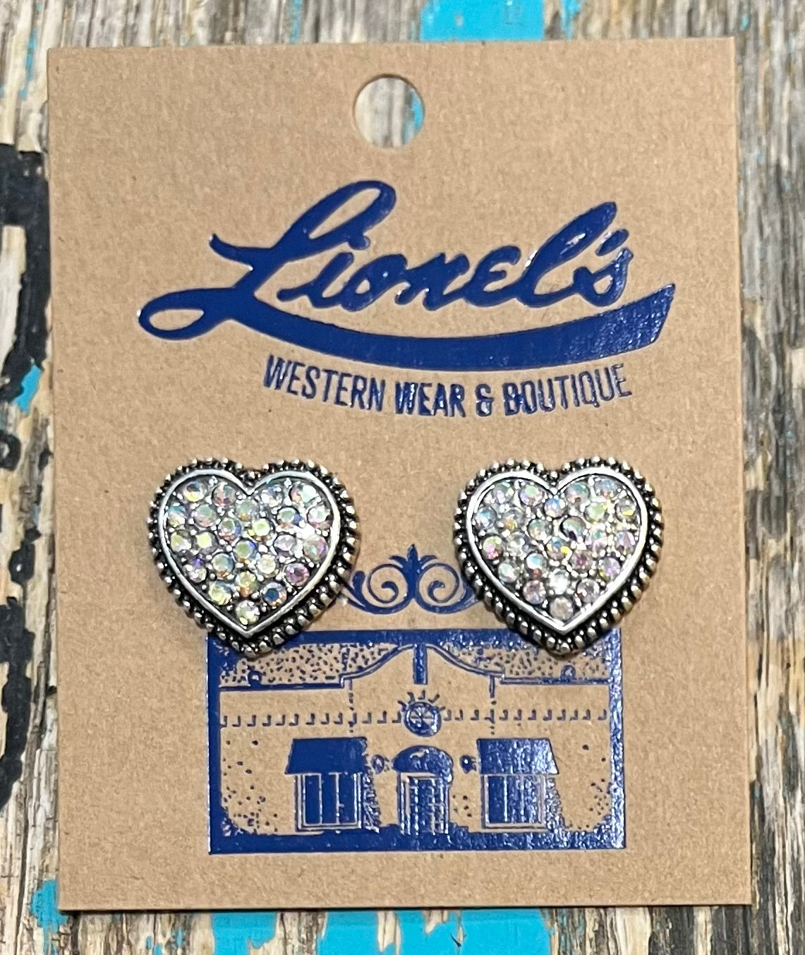 Silver w/ Crystals Heart Stud Earrings
