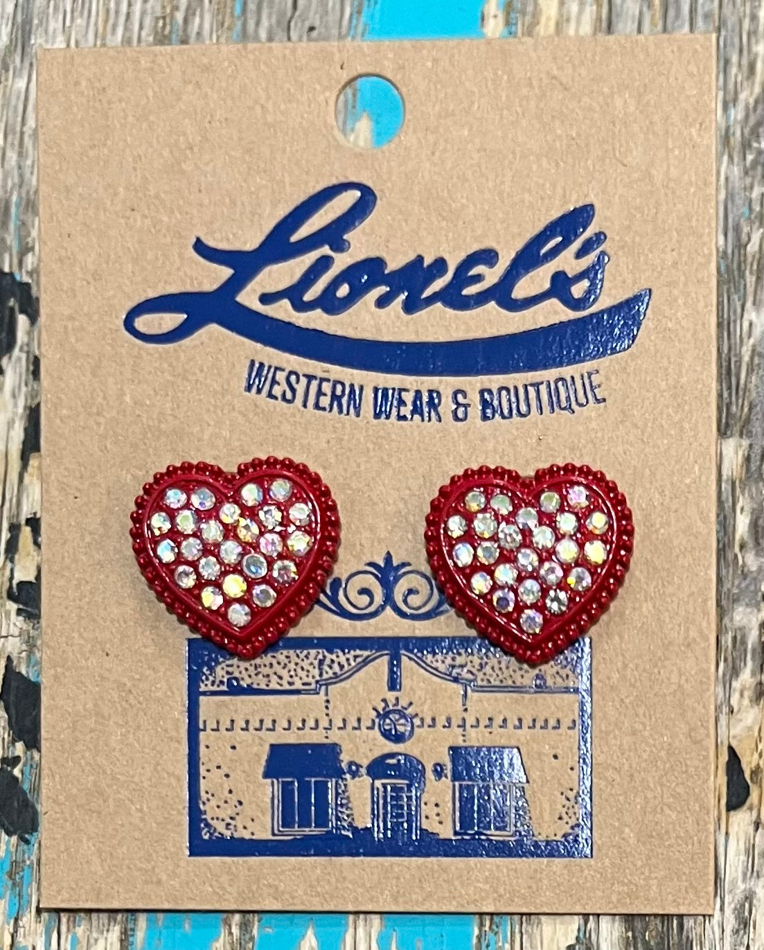 Red w/ Crystals Heart Stud Earrings