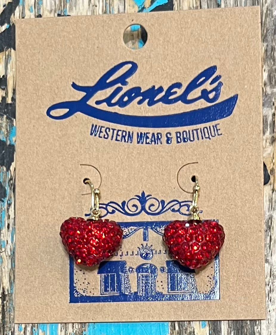 Red Crystals Puffy Heart Earrings
