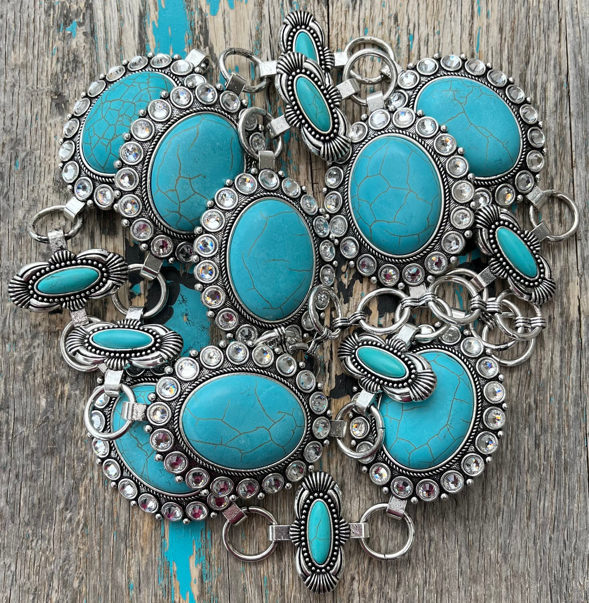 Clear Crystal & Turquoise Concho Link Belt