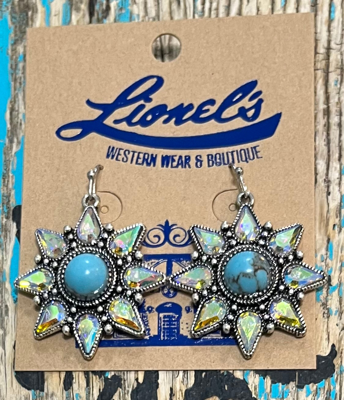 Iridescent Crystals  & Turquoise Starburst  Earring
