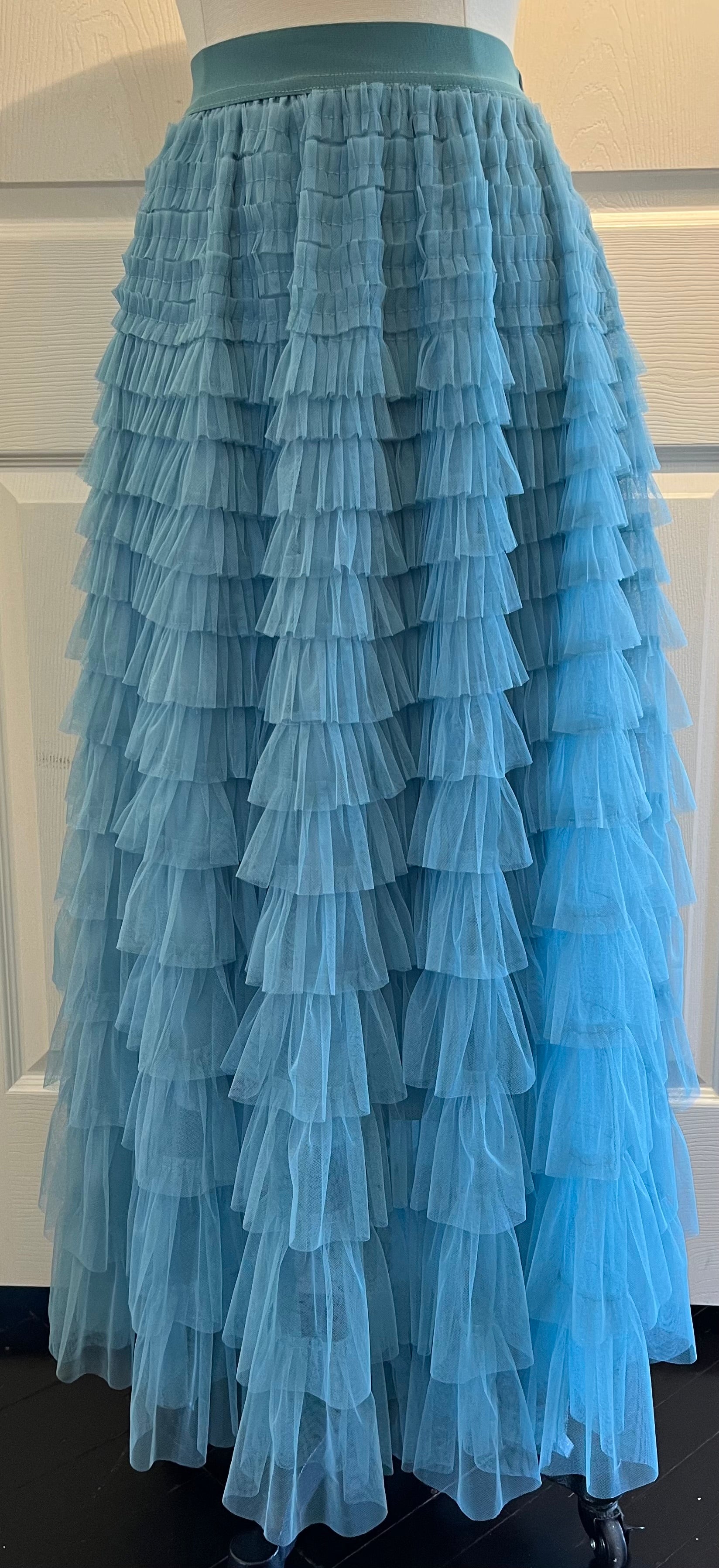 Seafoam Blue Tiered Ankle Length Tulle Skirt