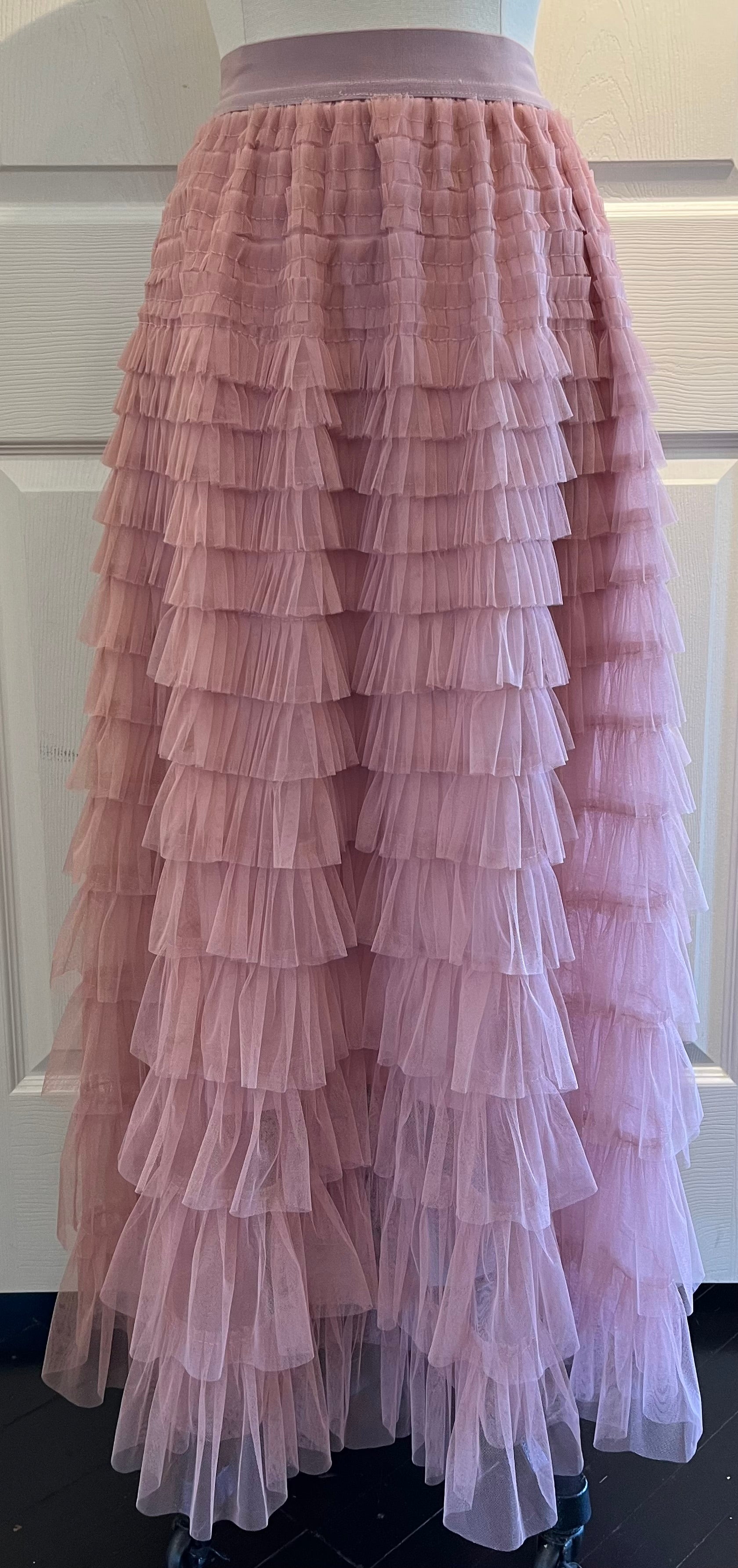 Light Mauve Tiered Ankle Length Tulle Skirt