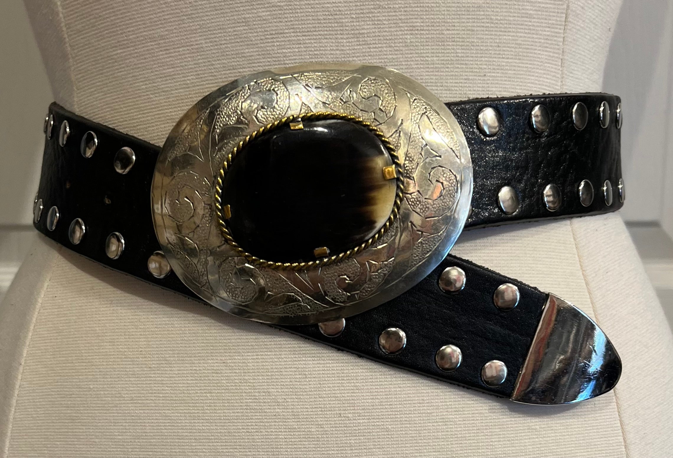 Two Way Black  Moroccan Leather Belt w/ Oval Buckle