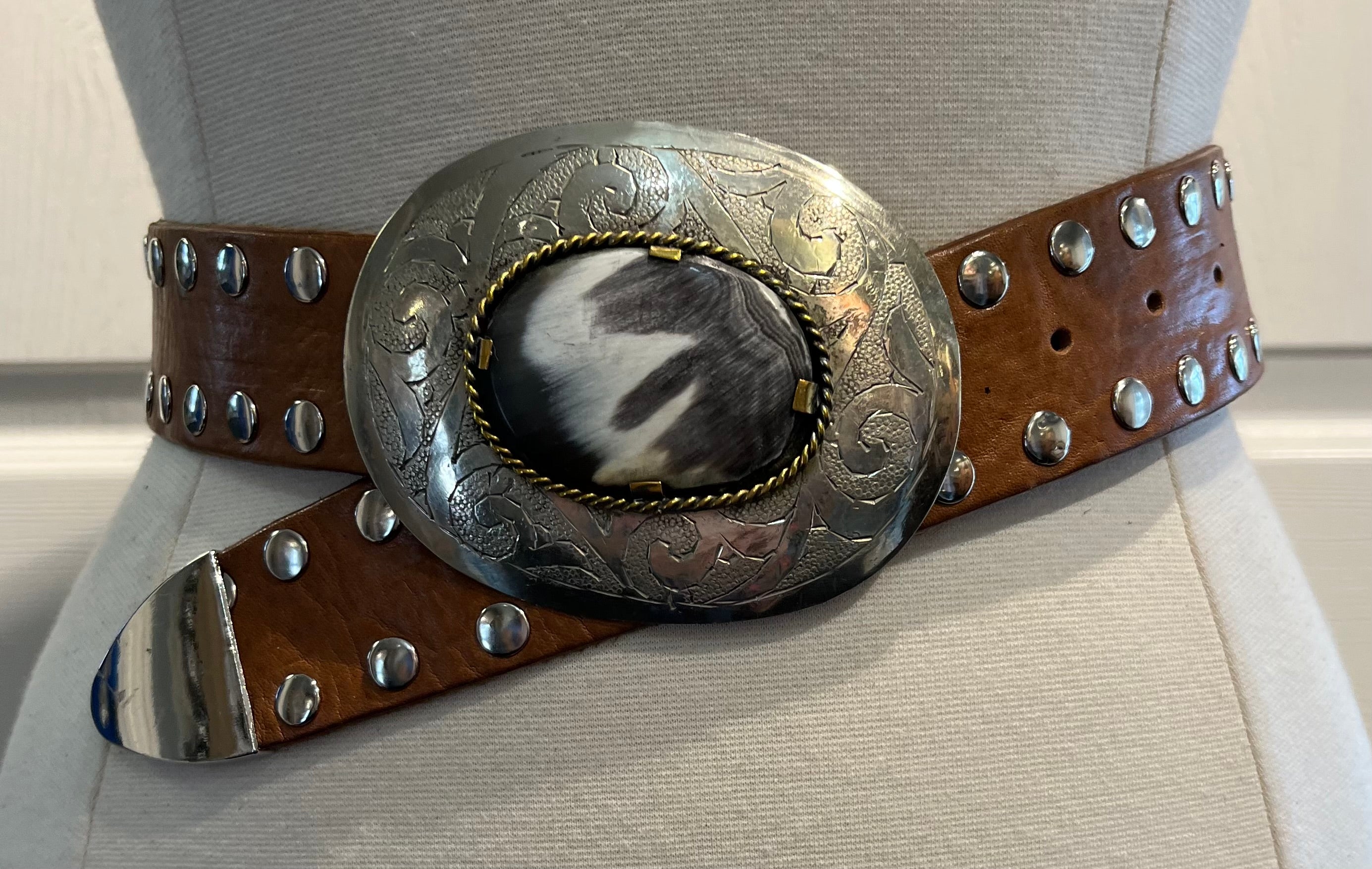 Two Way TAN  Moroccan Leather Belt w/ Oval Buckle