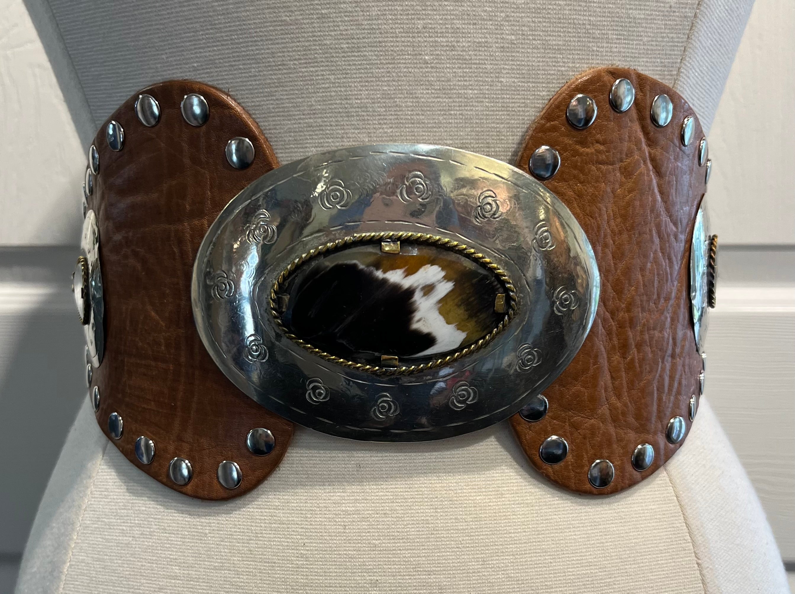 Two Way TAN  Moroccan Leather Belt w/ Oval Buckle