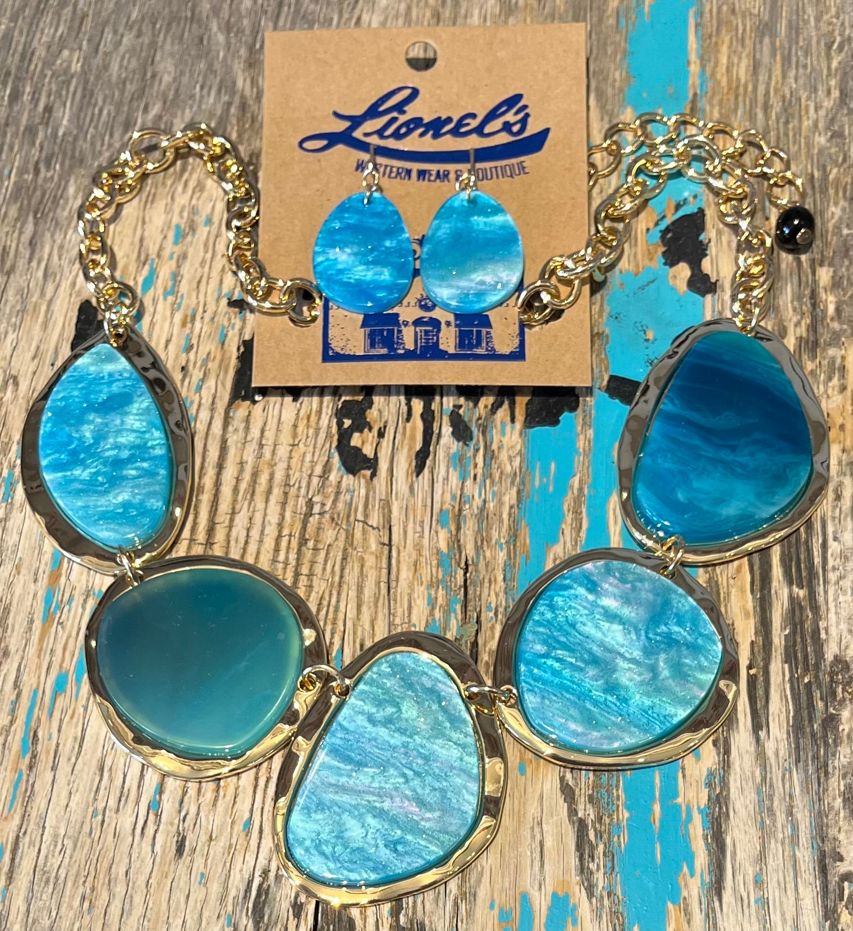 Shimmery Turquoise Multi Stone Necklace w/ Earrings