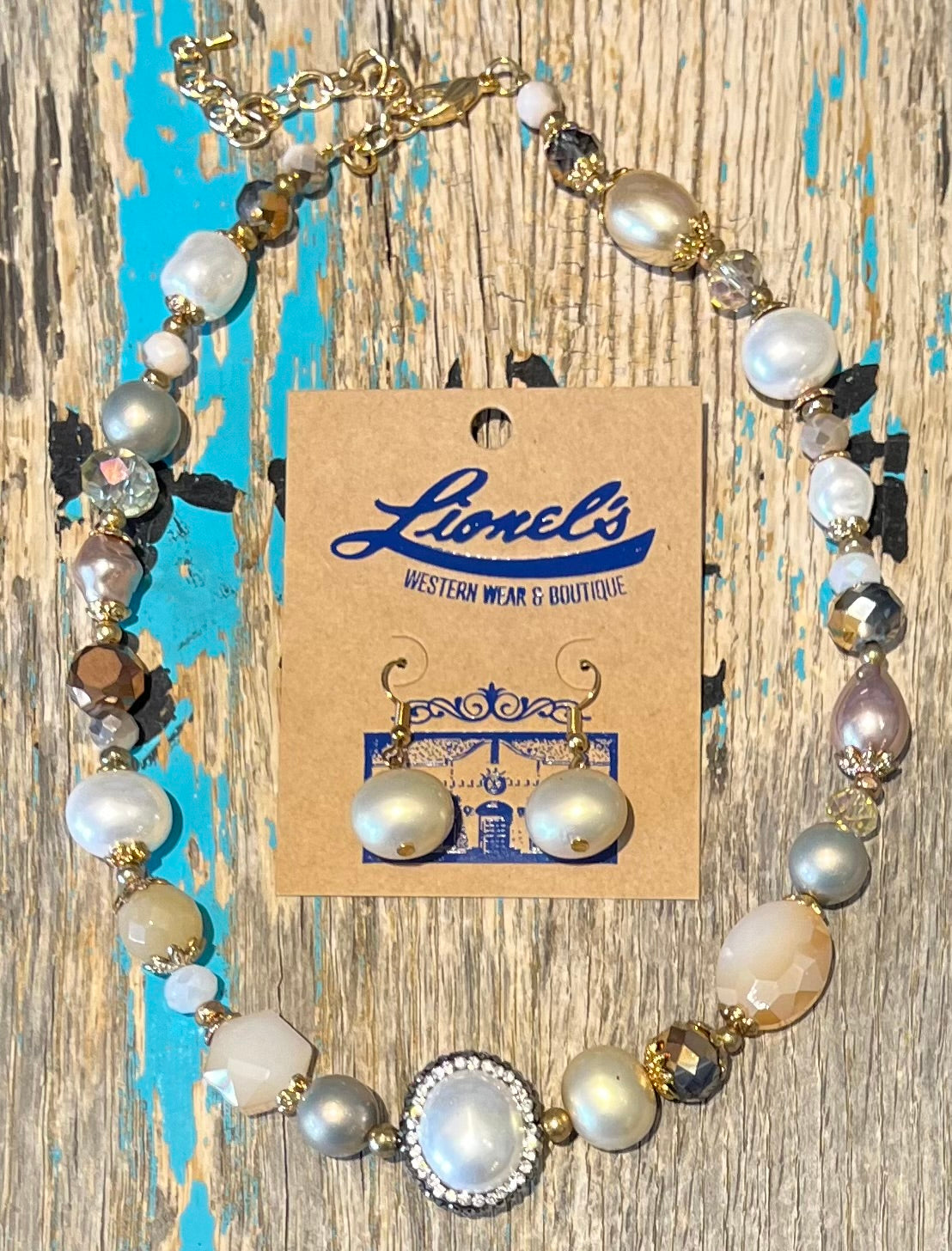 Elegant Shades of Pearls & Crystals Necklace w/ Earrings