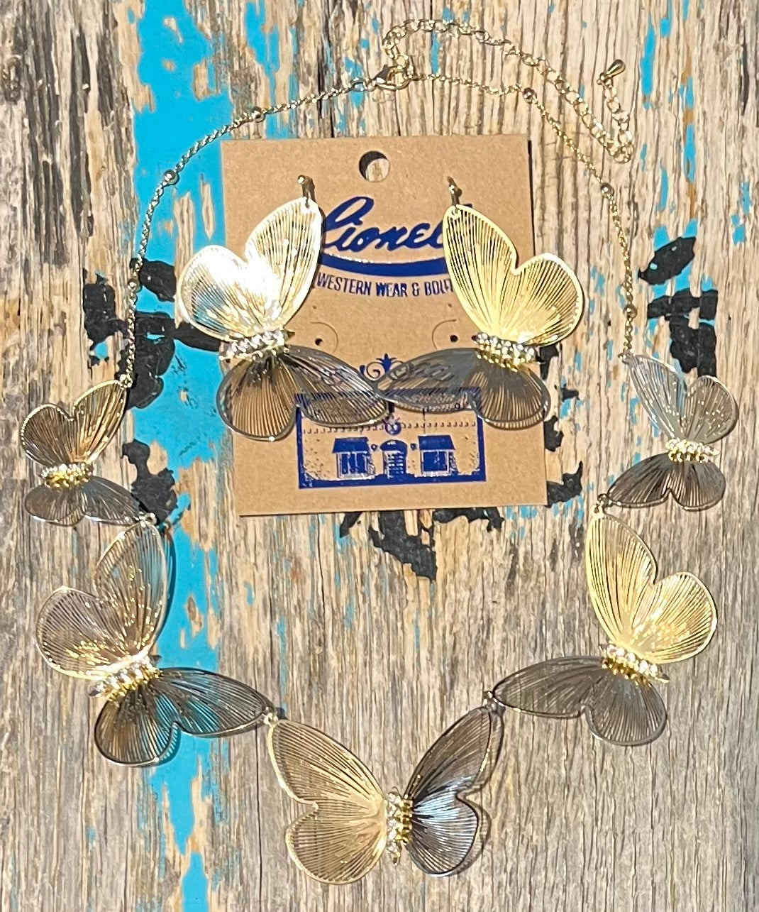 Gold Butterflies Necklace w/ Earrings