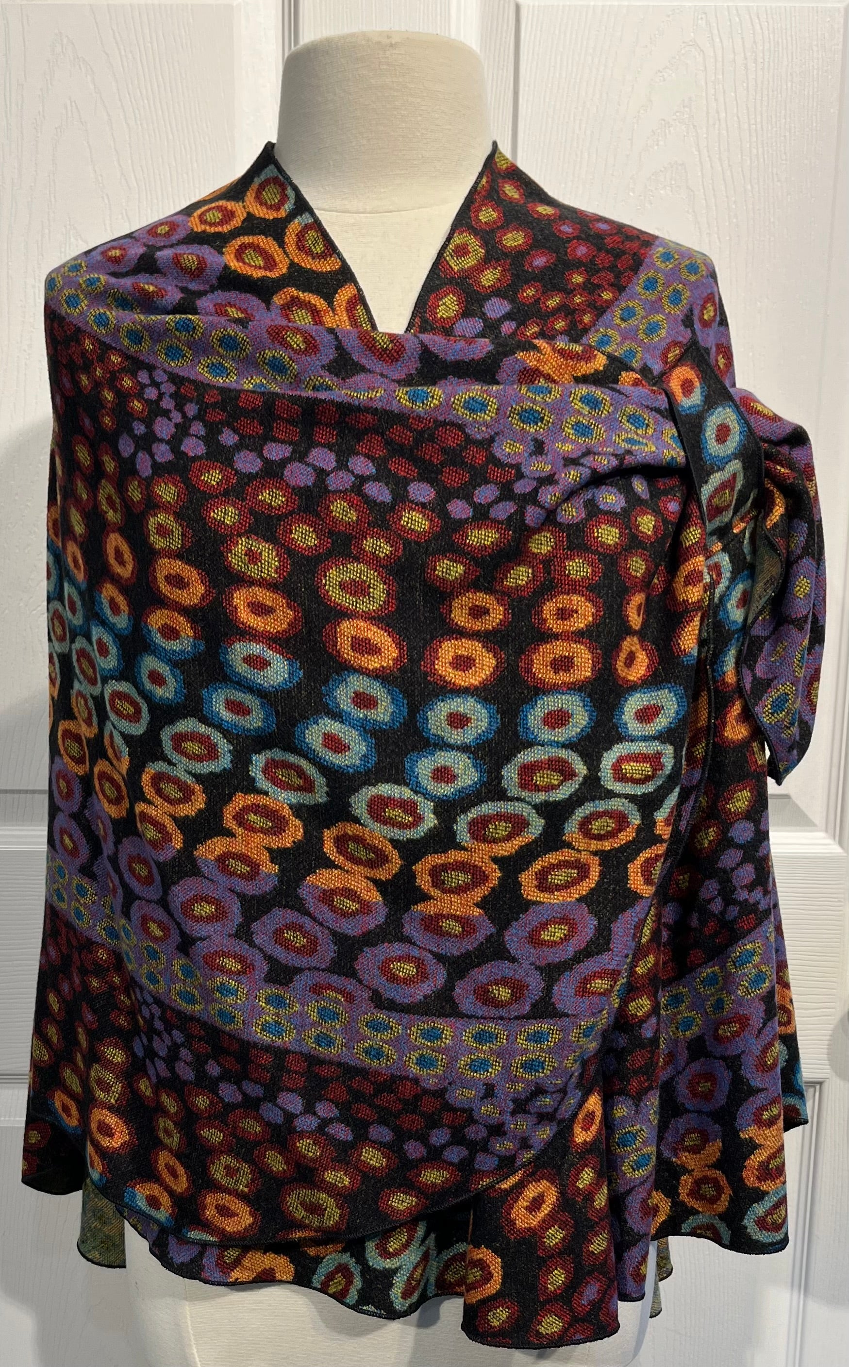 Black w/ Multi Color Circles Reversible Cashmere Shawl