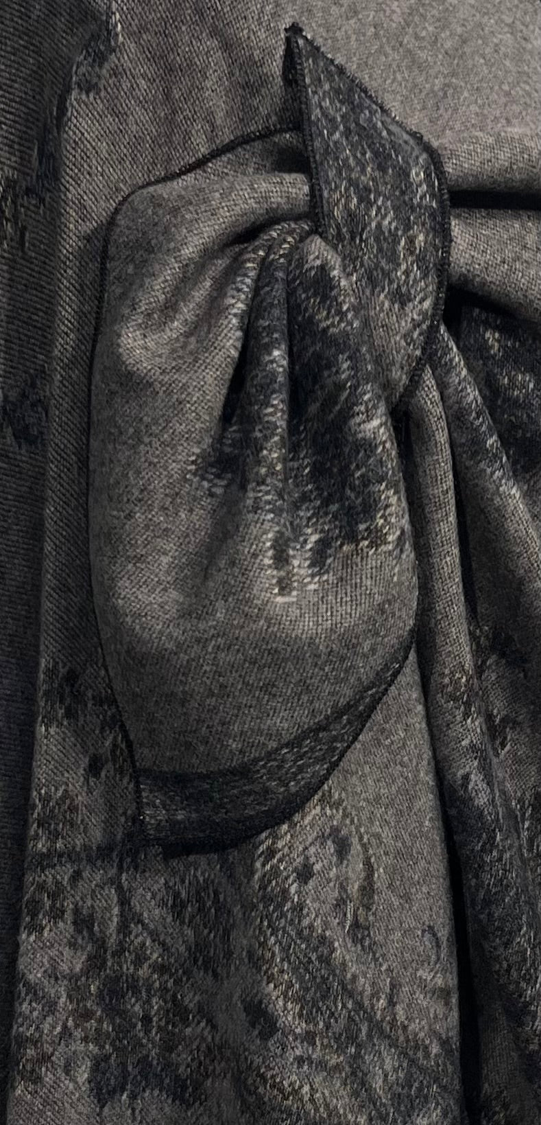 Black to Grey Paisley Reversible Cashmere Shawl