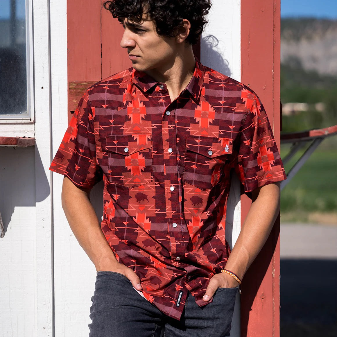 Raised by Coyotes Buffalo Plaid Red Pearl Snap