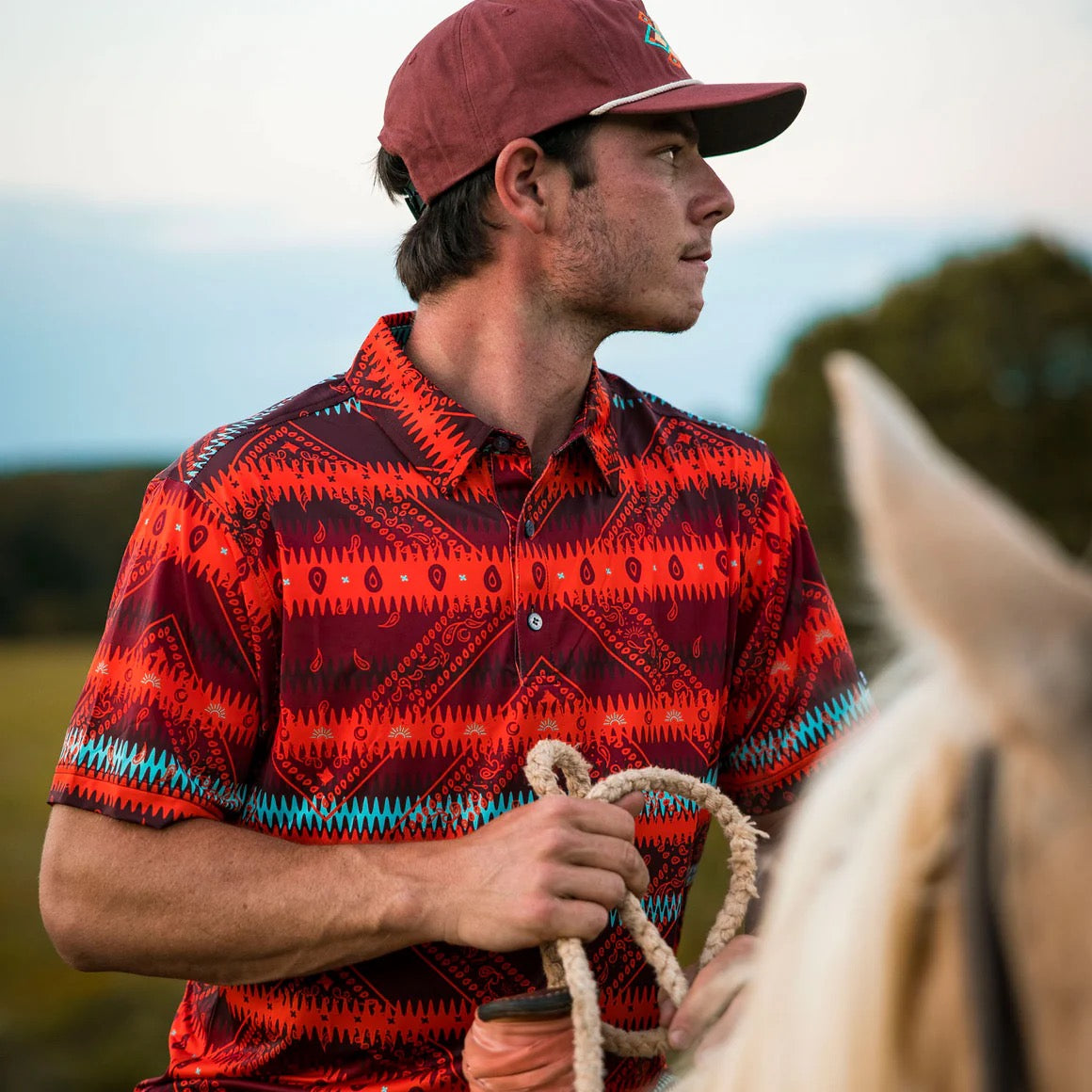 Raised by Coyotes Sunset Bandana Polo