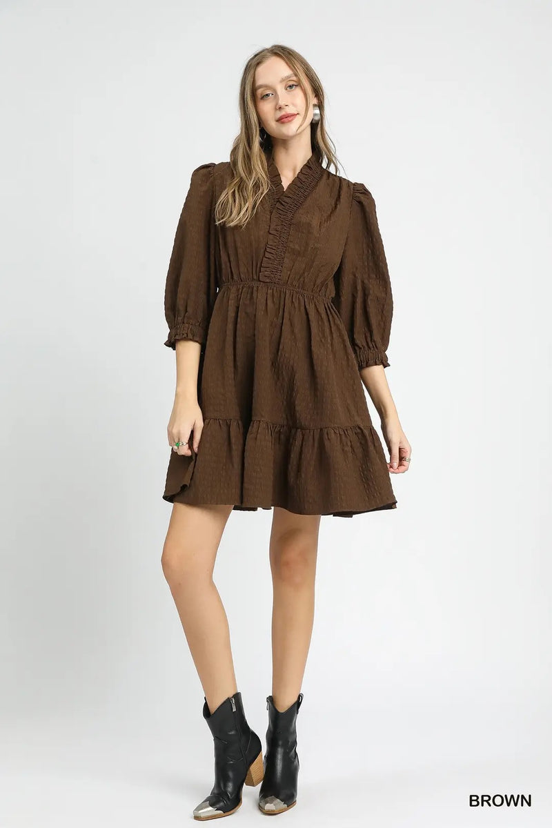 Chocolate Brown Textured Babydoll Dress Small