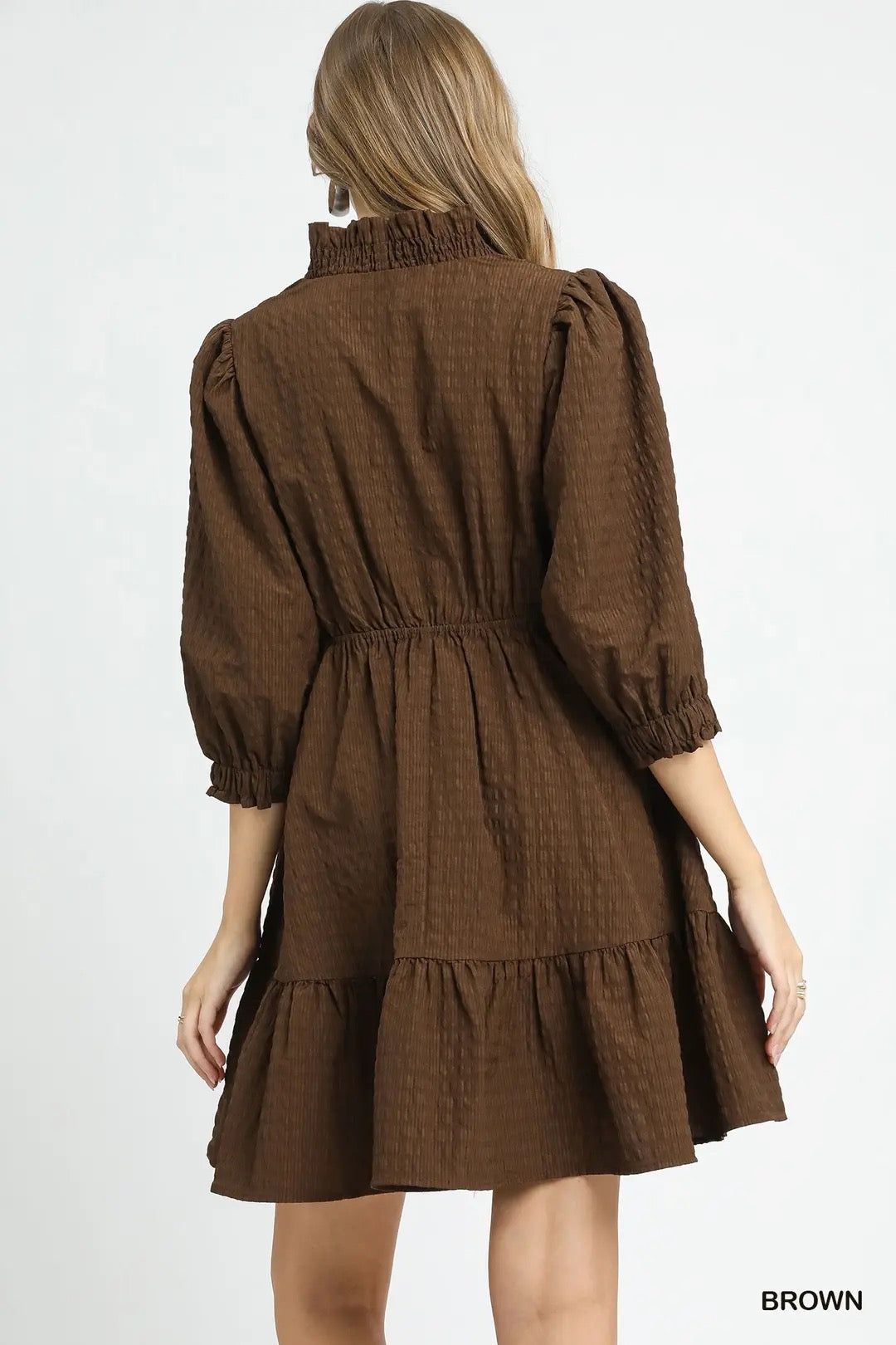 Chocolate Brown Textured Babydoll Dress