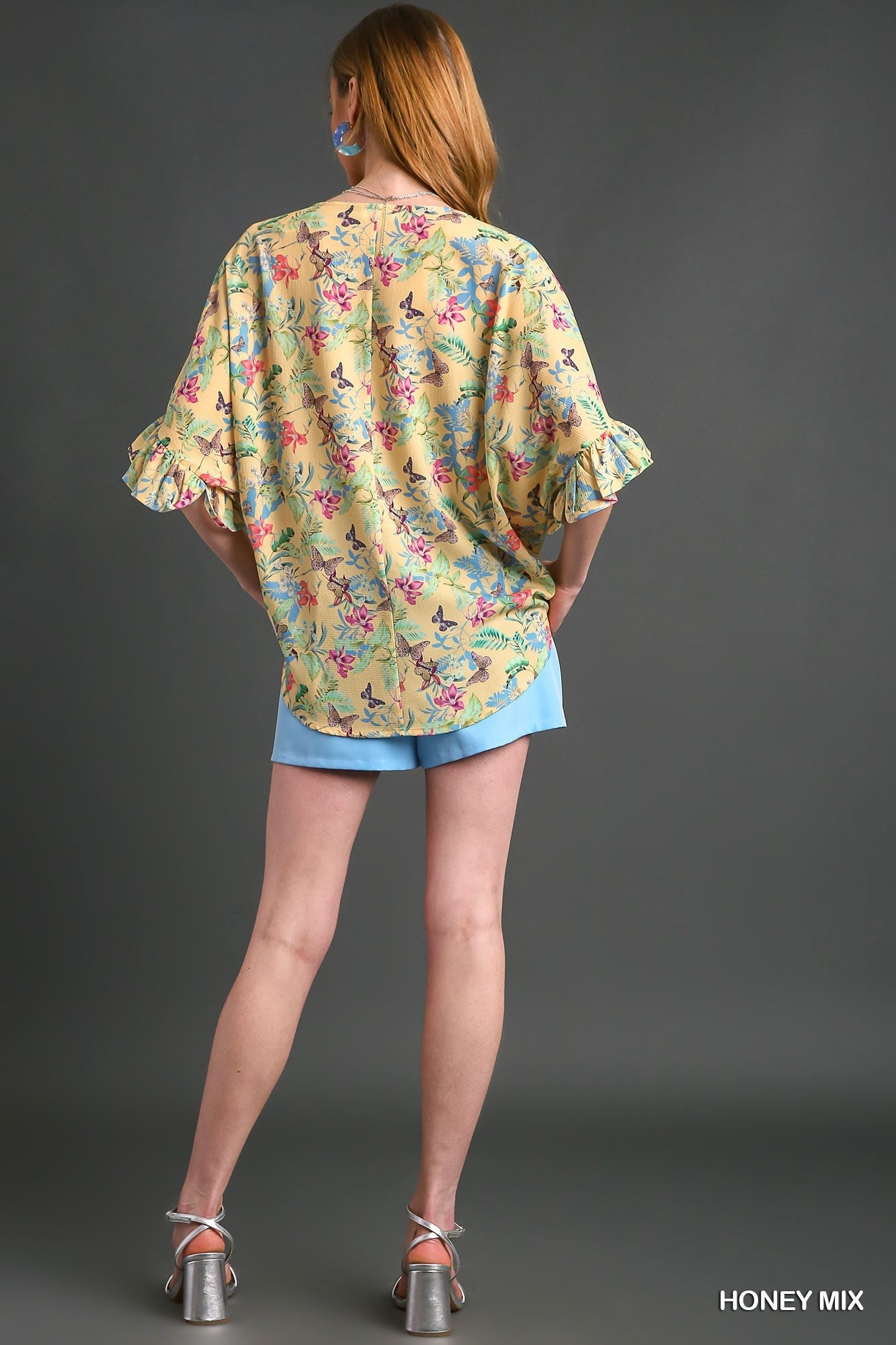 Honey Mixed Print Blouse with Ruffle Sleeves