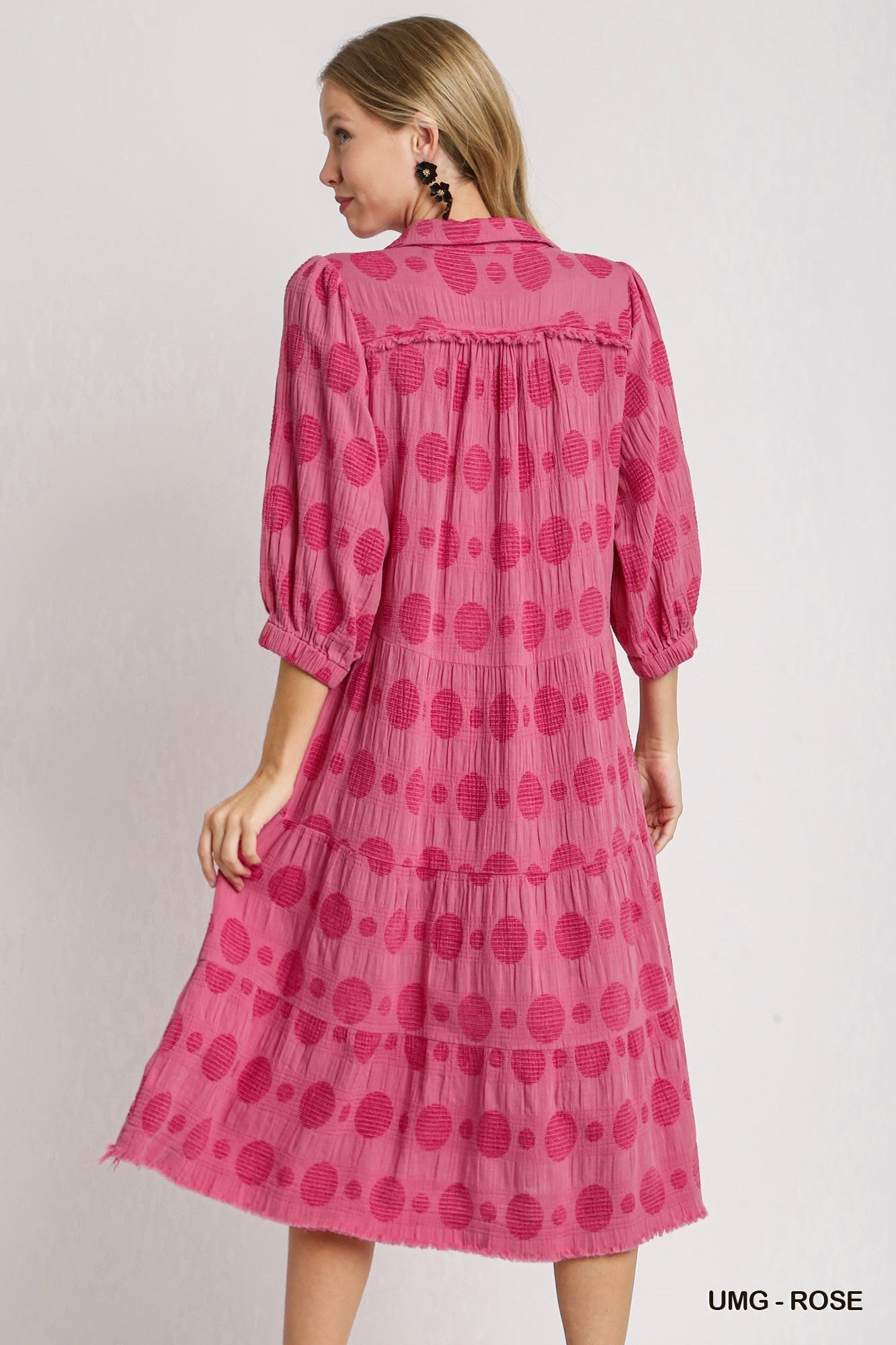 Rose Pink Tone on Tone Tiered Midi Dress