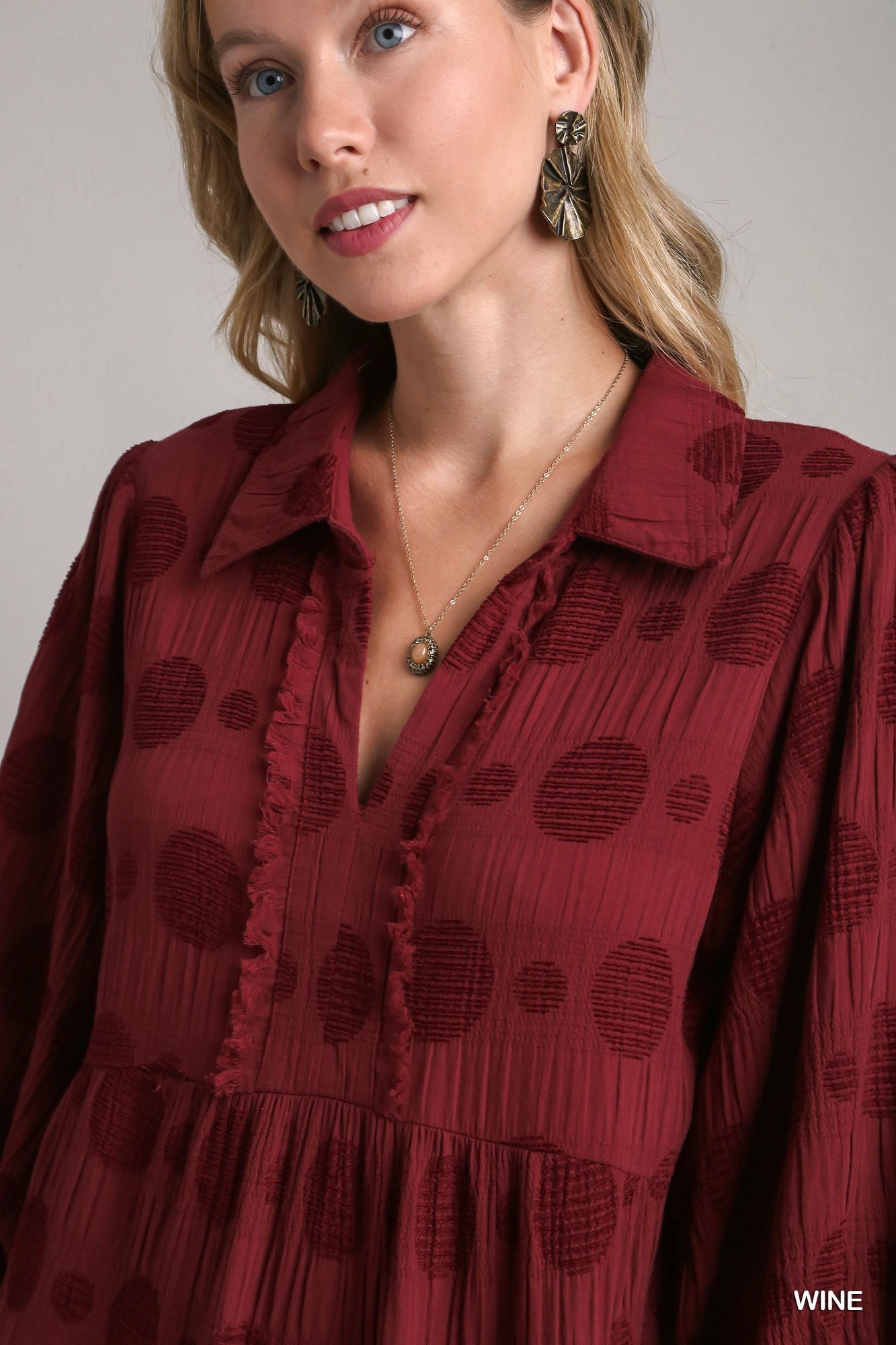 Burgundy Tone on Tone Tiered Midi Dress