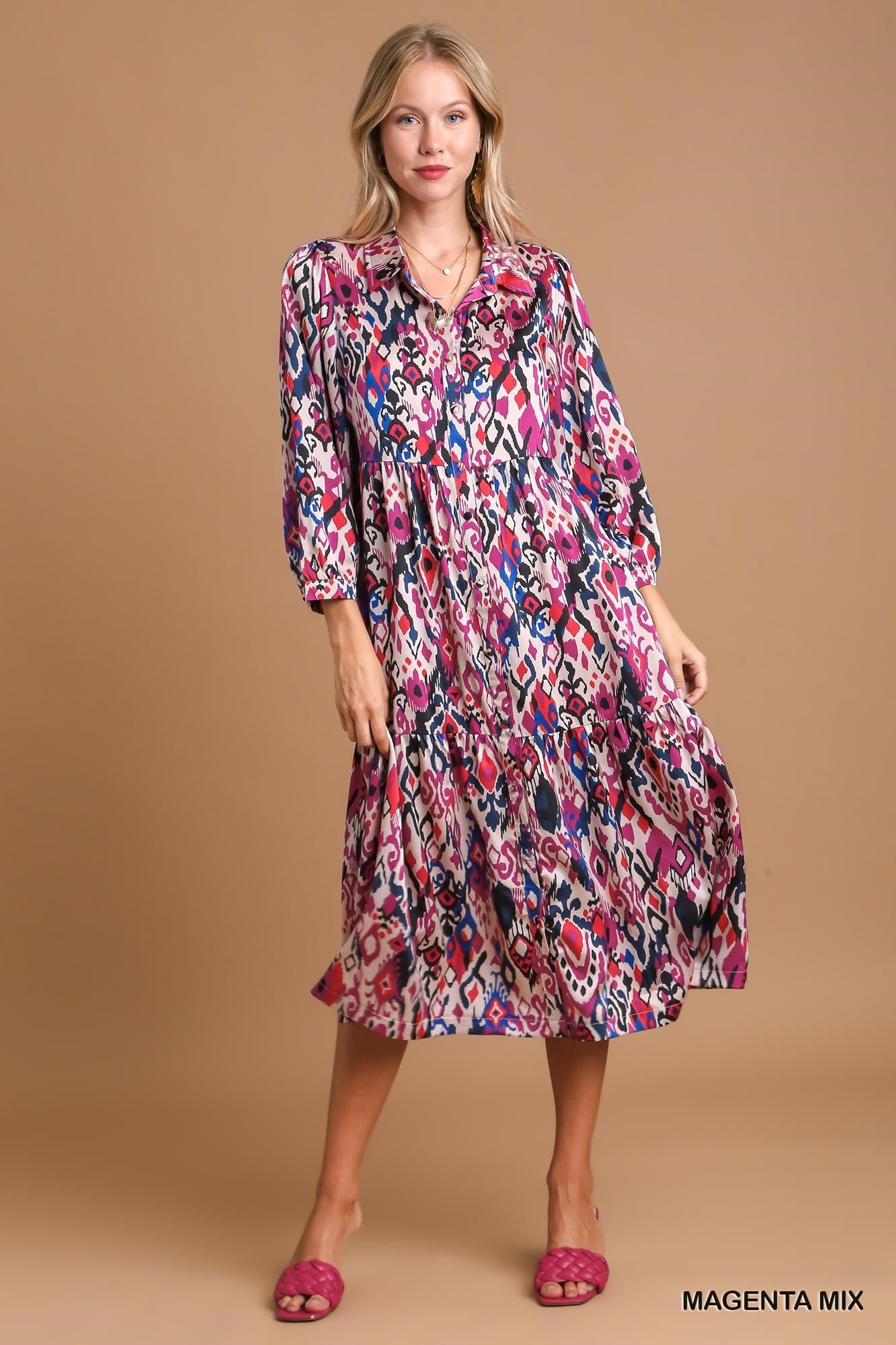 Magenta Mix Aztec Print Maxi  Dress
