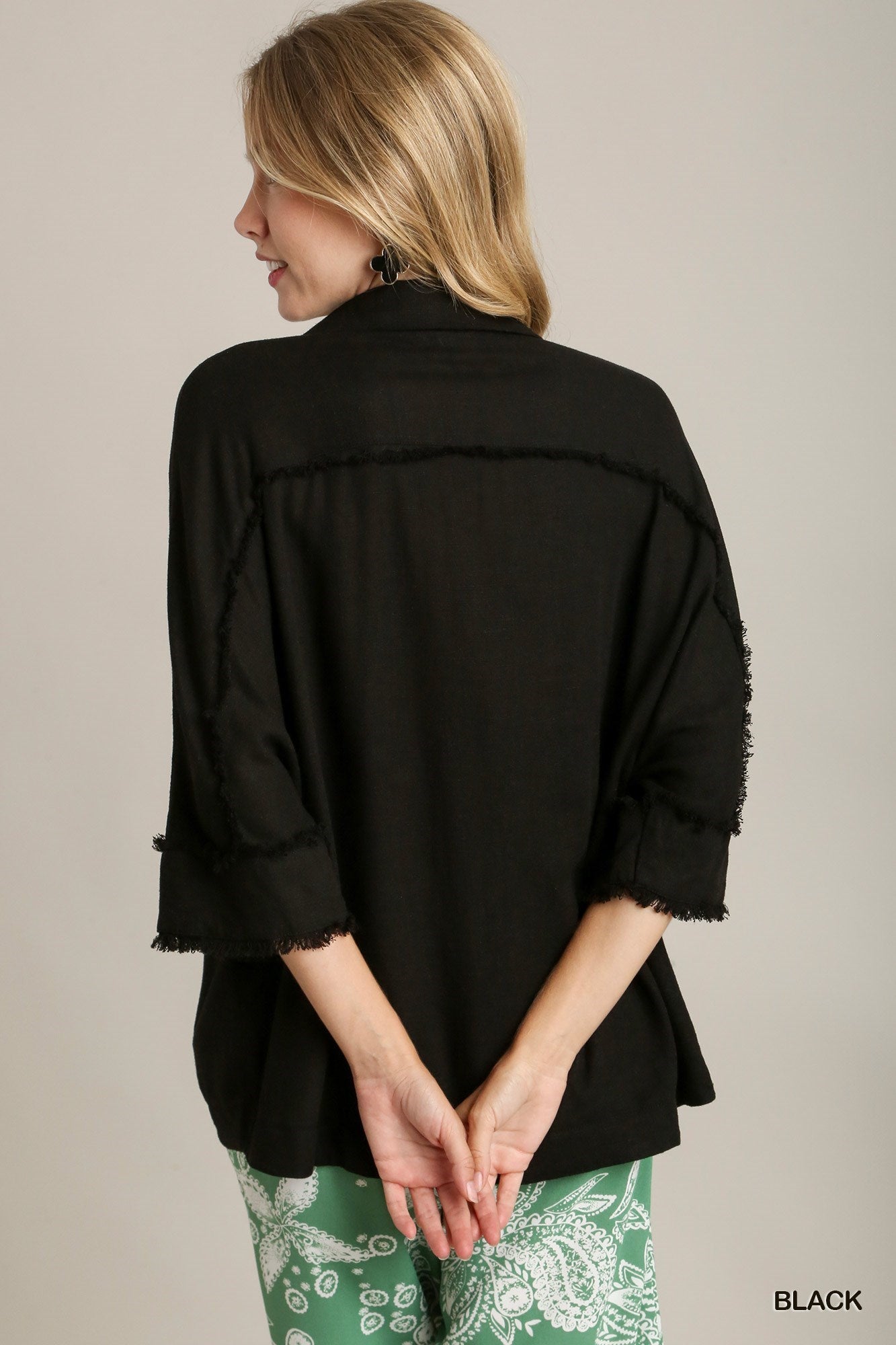 Black Linen Blend Oversize Button Down Shirt
