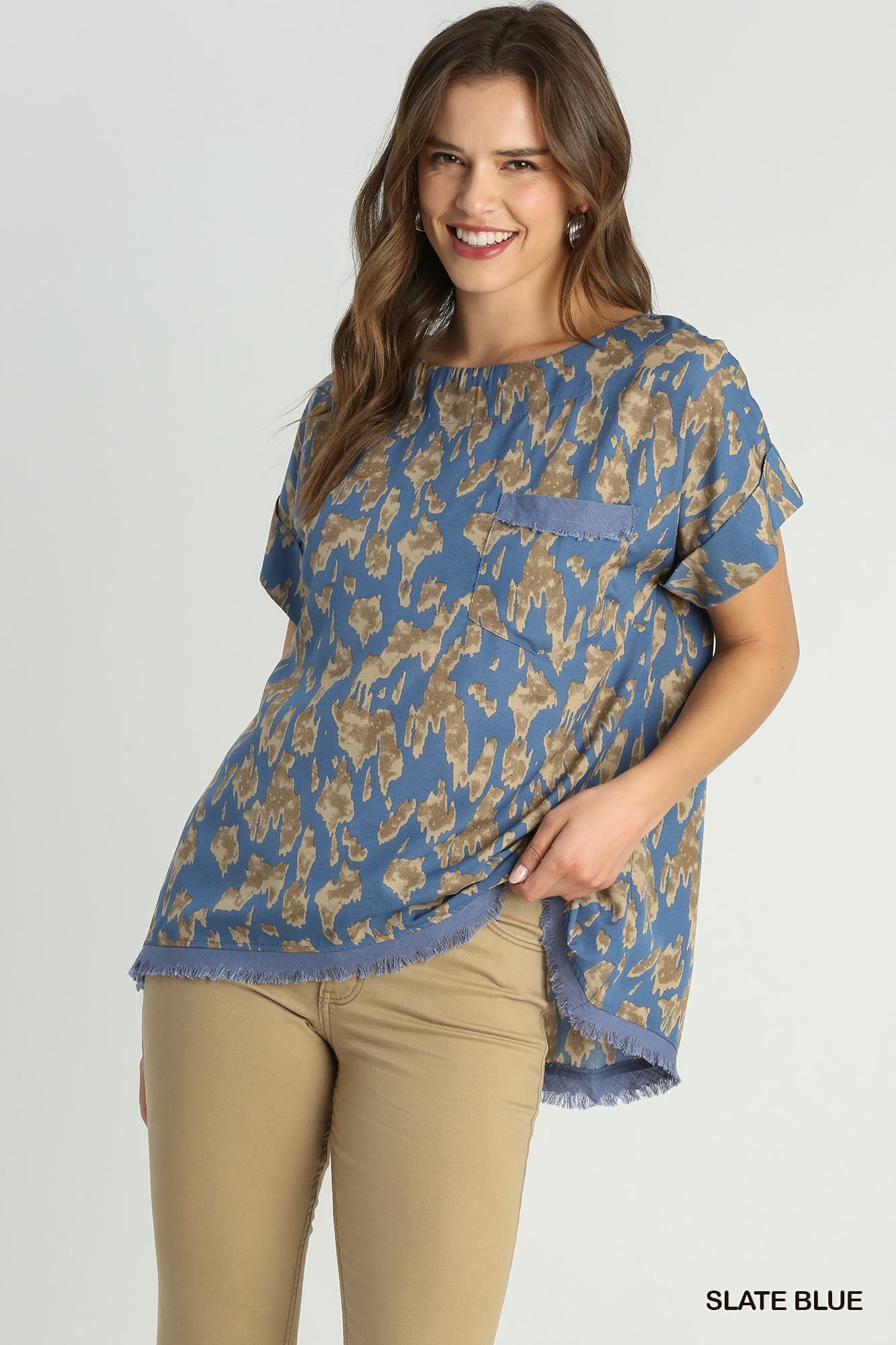 Slate Blue w/ Khaki Top w/ Frayed Details