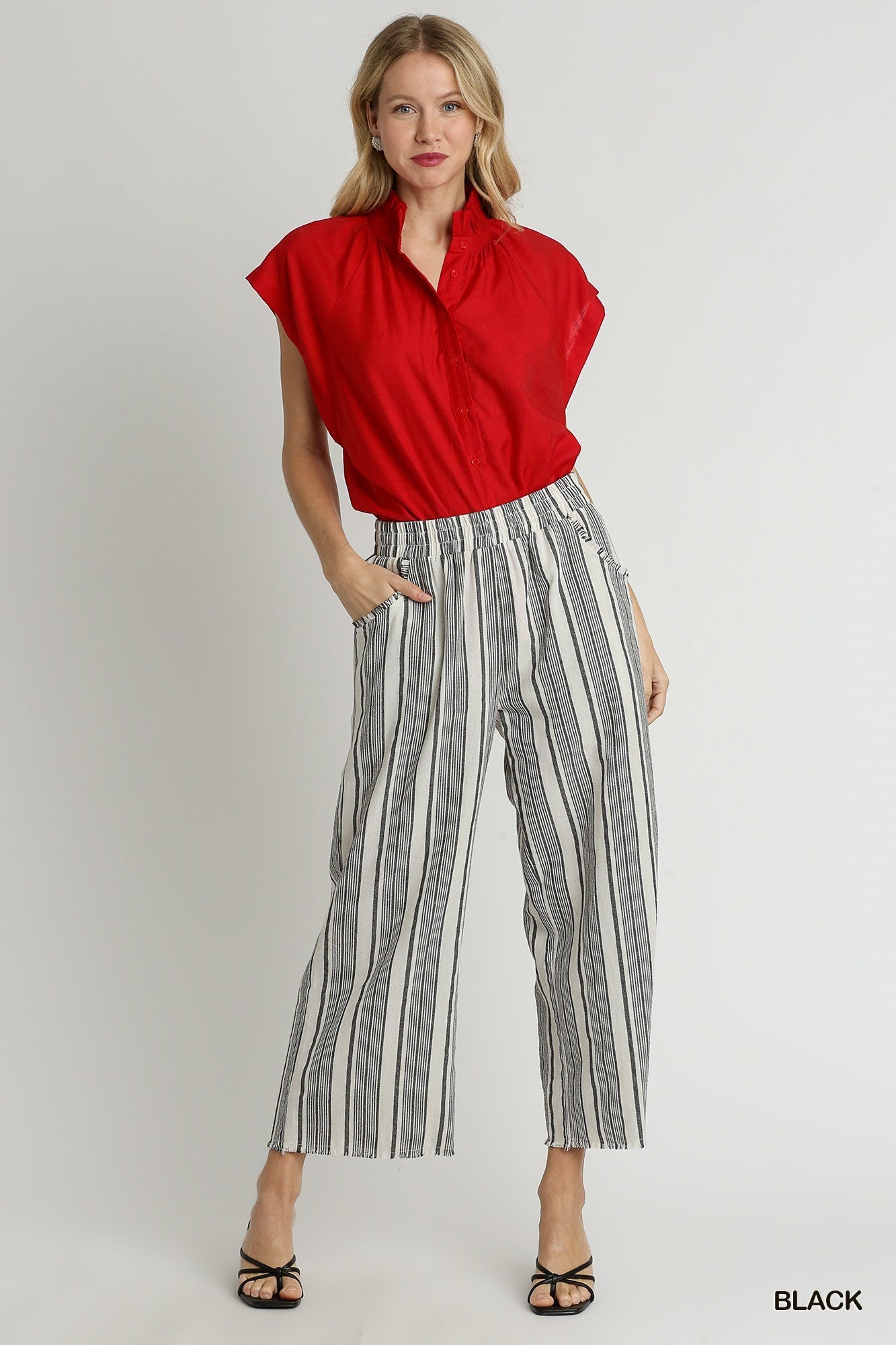 Stripped Wide Leg Ankle Pants