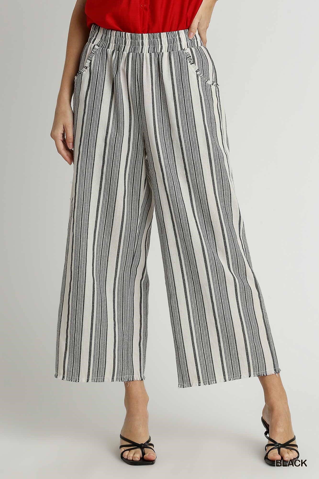 Stripped Wide Leg Ankle Pants
