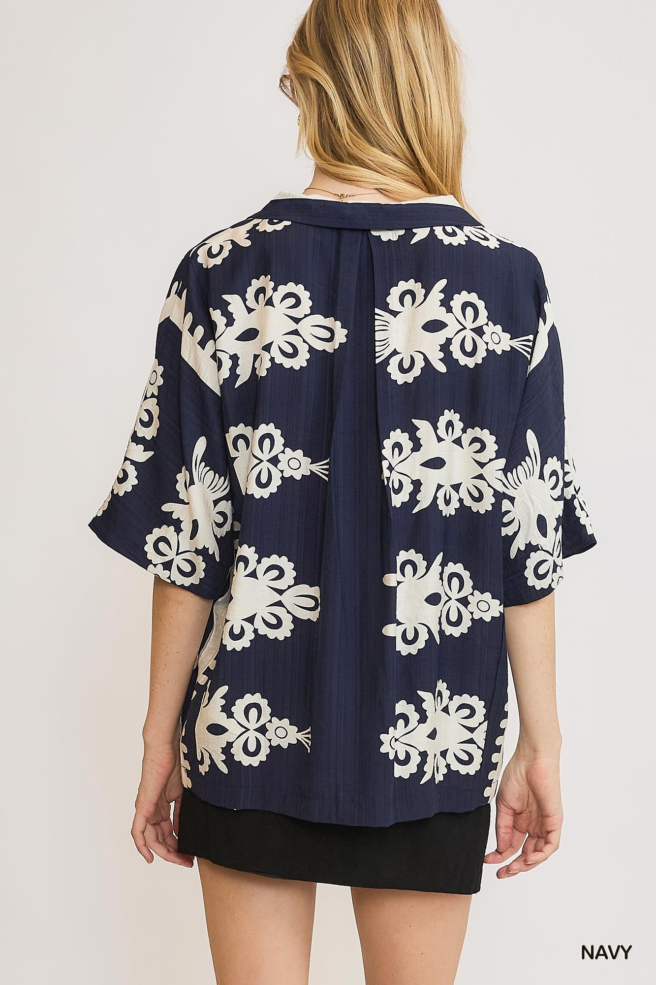 Navy & White Oversized Top