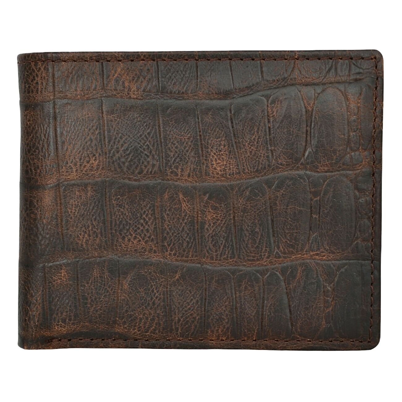 3D Belt Men's Brown Leather Gator Print Bi-Fold Wallet