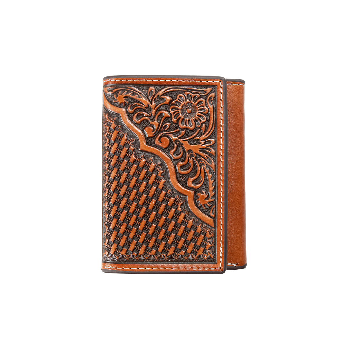 Nocona Men's Basketweave Floral Corner Trifold Wallet