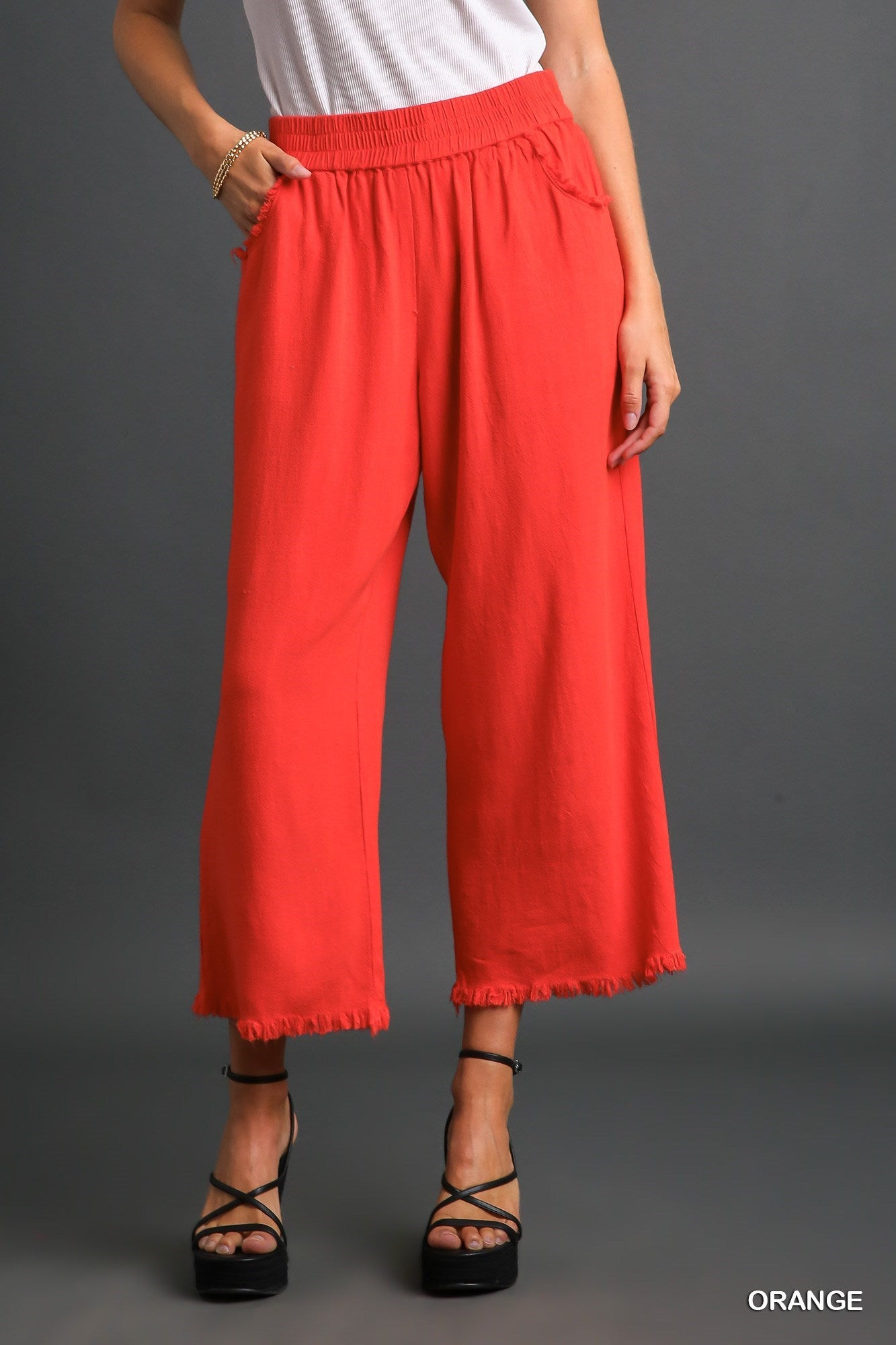 Deep Orange Linen Blend  Pant w/ Elastic Waist