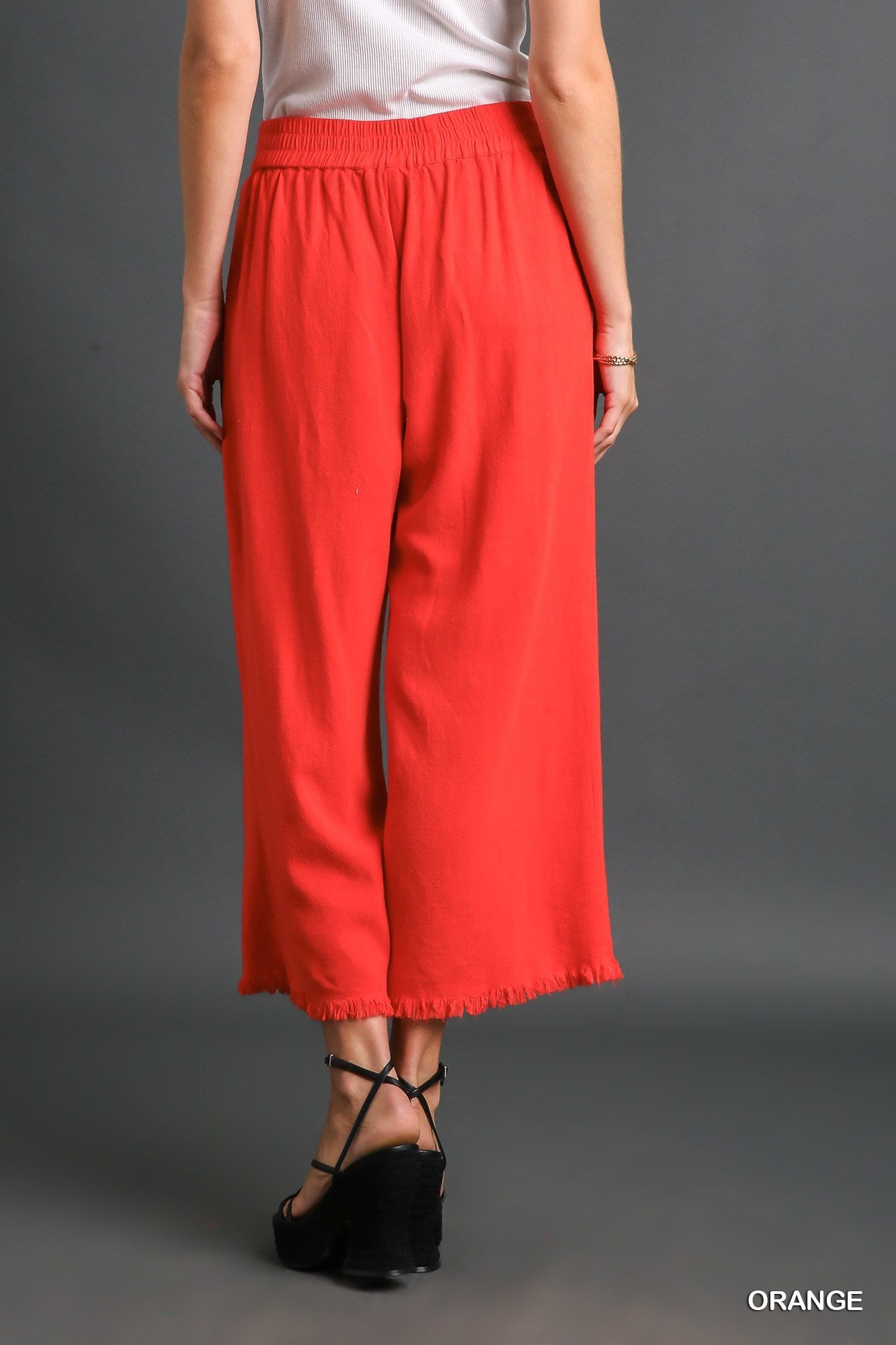Deep Orange Linen Blend  Pant w/ Elastic Waist