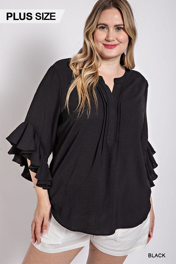 Classic Black Ruffled Bell Sleeve Top