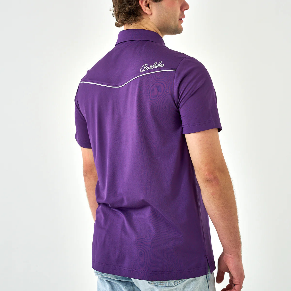 Pearl Snap Performance Polo By Burlebo- Purple