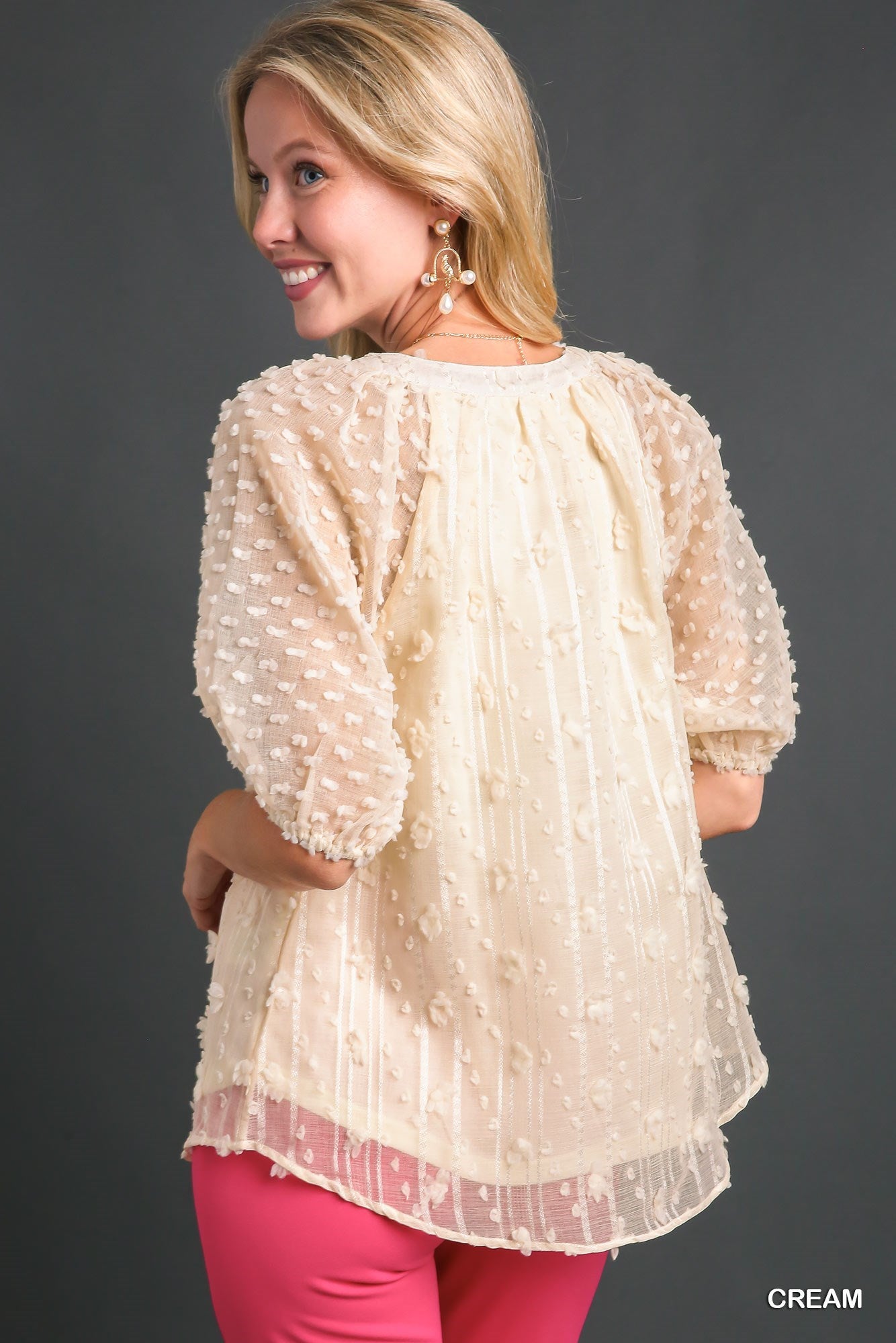 Cream Blouse with 3D Contrast Sleeves