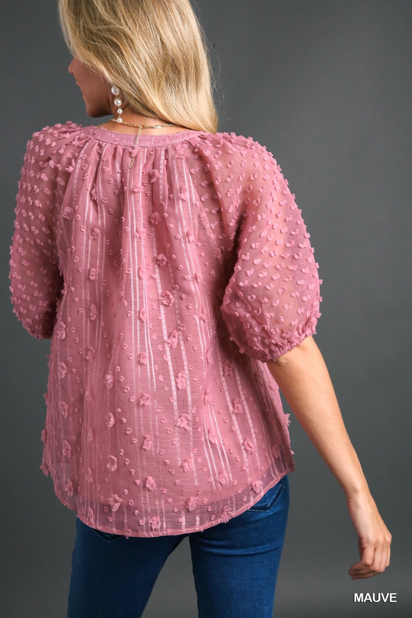 Mauve Blouse with 3D Contrast Sleeves