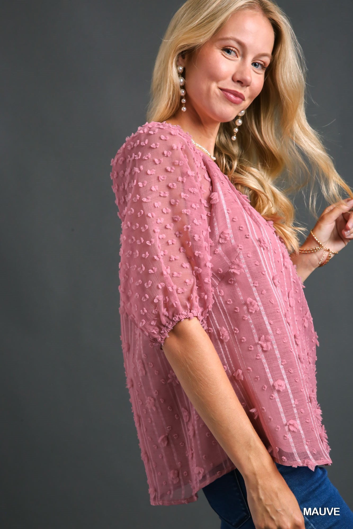 Mauve Blouse with 3D Contrast Sleeves