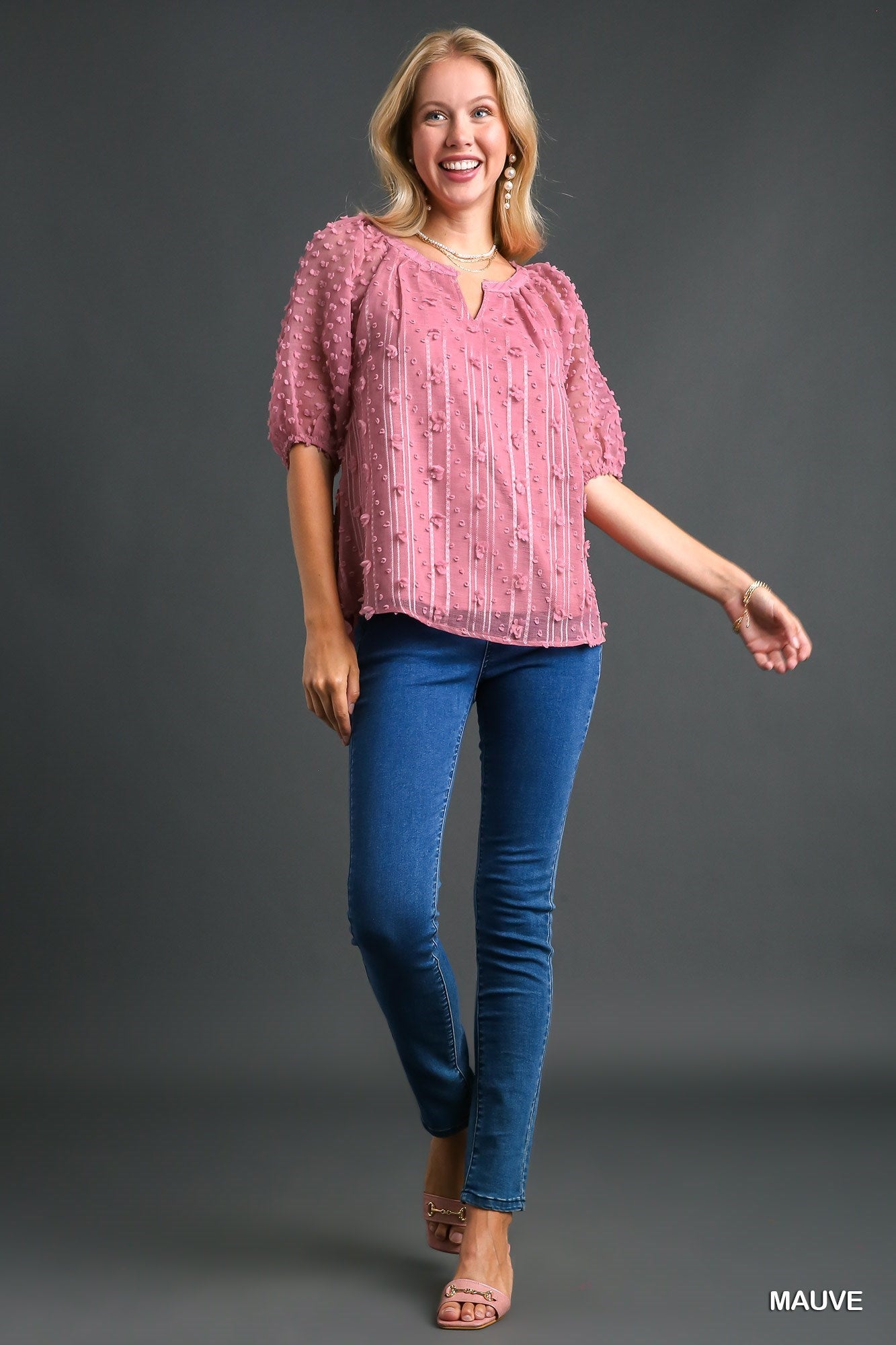Mauve Blouse with 3D Contrast Sleeves